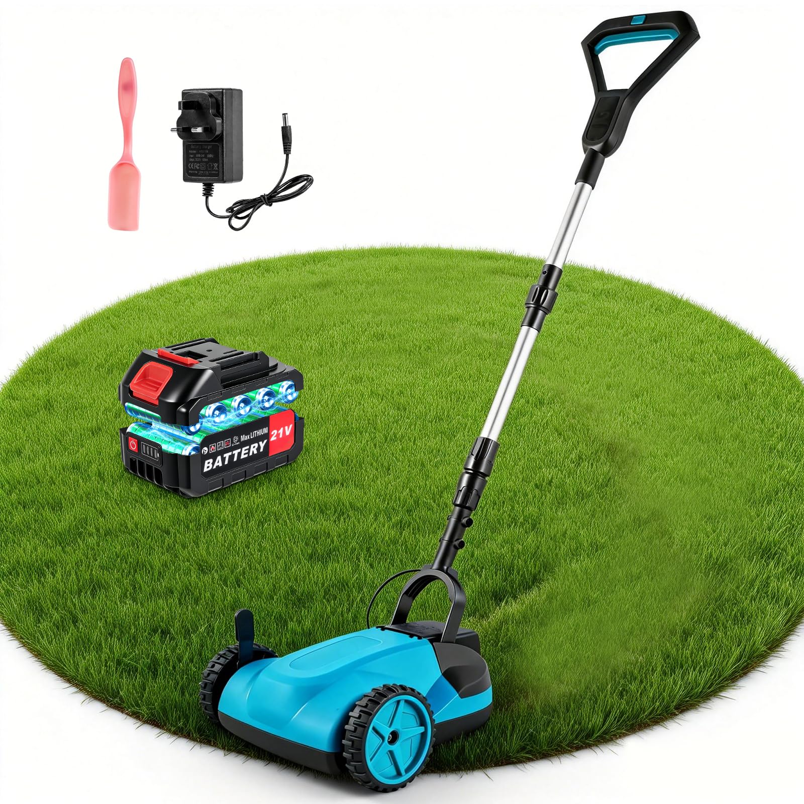 Cordless Lawn Mower, 21V Electric Brushless Small Lawn Mower, 210mm Working Width, Powerful Electric Lawnmower with 3.0Ah Batteries & Charger, with Mulching Blade for all Types of Grass