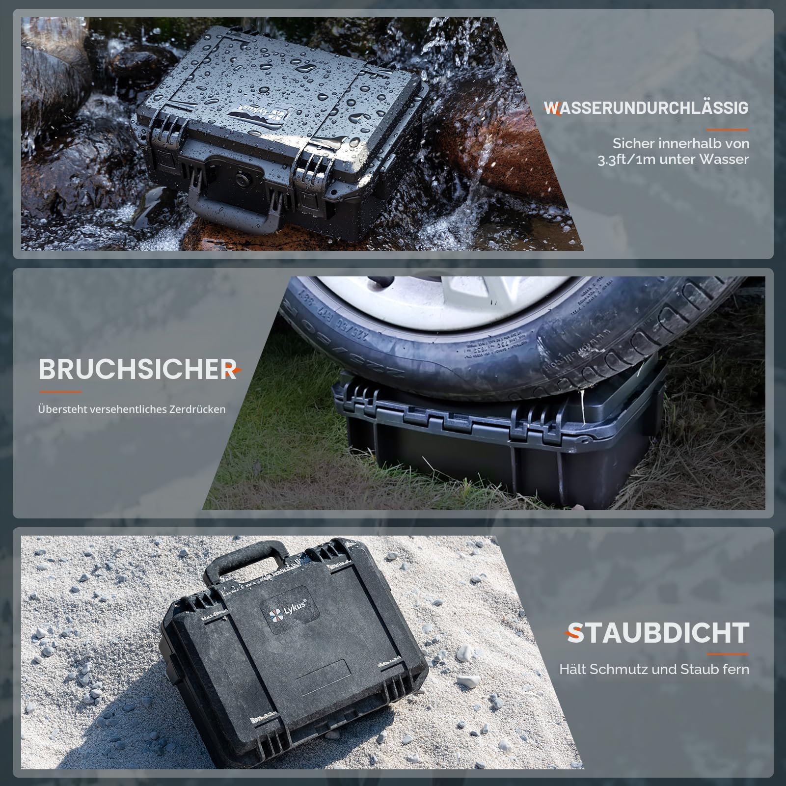 Lykus HC-3010 Wasserdicht Pistolenkoffer/Waffenkoffer mit anpassbar Rasterschaumstoff, Innengröße 30x20x12 cm, geeignet für Pistole, kleine Drohne, Camcorder, Actionkamera und andere