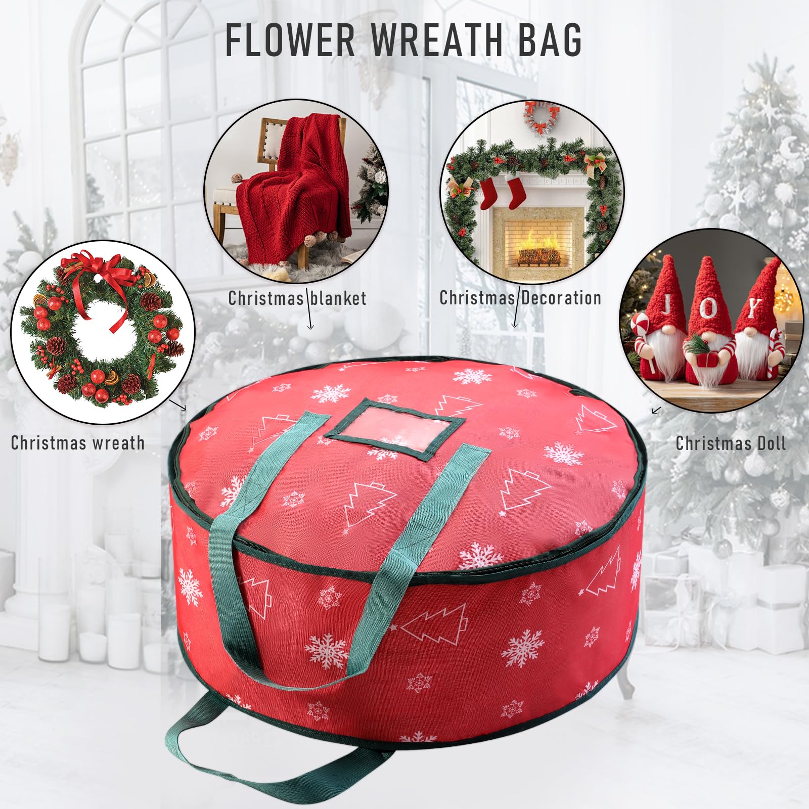 Green Wreath ONWAY Christmas Wreath Storage Container 26 Inch Red
