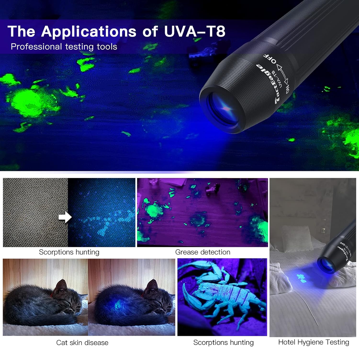 UV Flashlight 365nm, Black Light Flashlight Mini, Small Blacklight Flashlights with Keychain, UV Light for Pet Urine Detection