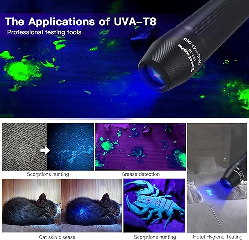 Miniatura 9 de Paquete de 4 linternas UV de 365 nm, linterna de luz negra, mini linterna de luz negra AA, luz UV portátil para detección de orina, minerales,