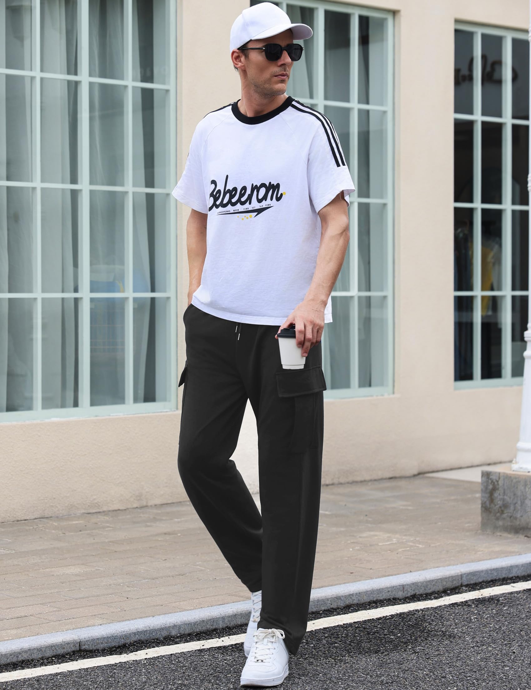 Pantalones de Chándal para Hombre Casuales Algodón Pantalon Largo Talla Grande Cargo Pantalones con Ajustable Cordón Pantalones Deportivos con Bolsillos
