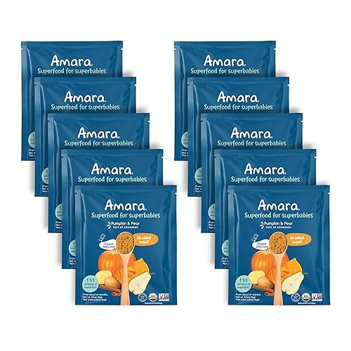 Amara Alimento orgánico para bebés  Etapa 2  Cereal para bebé para mezclar con leche materna, agua o fórmula de bebé  Bolsas de comida para bebés