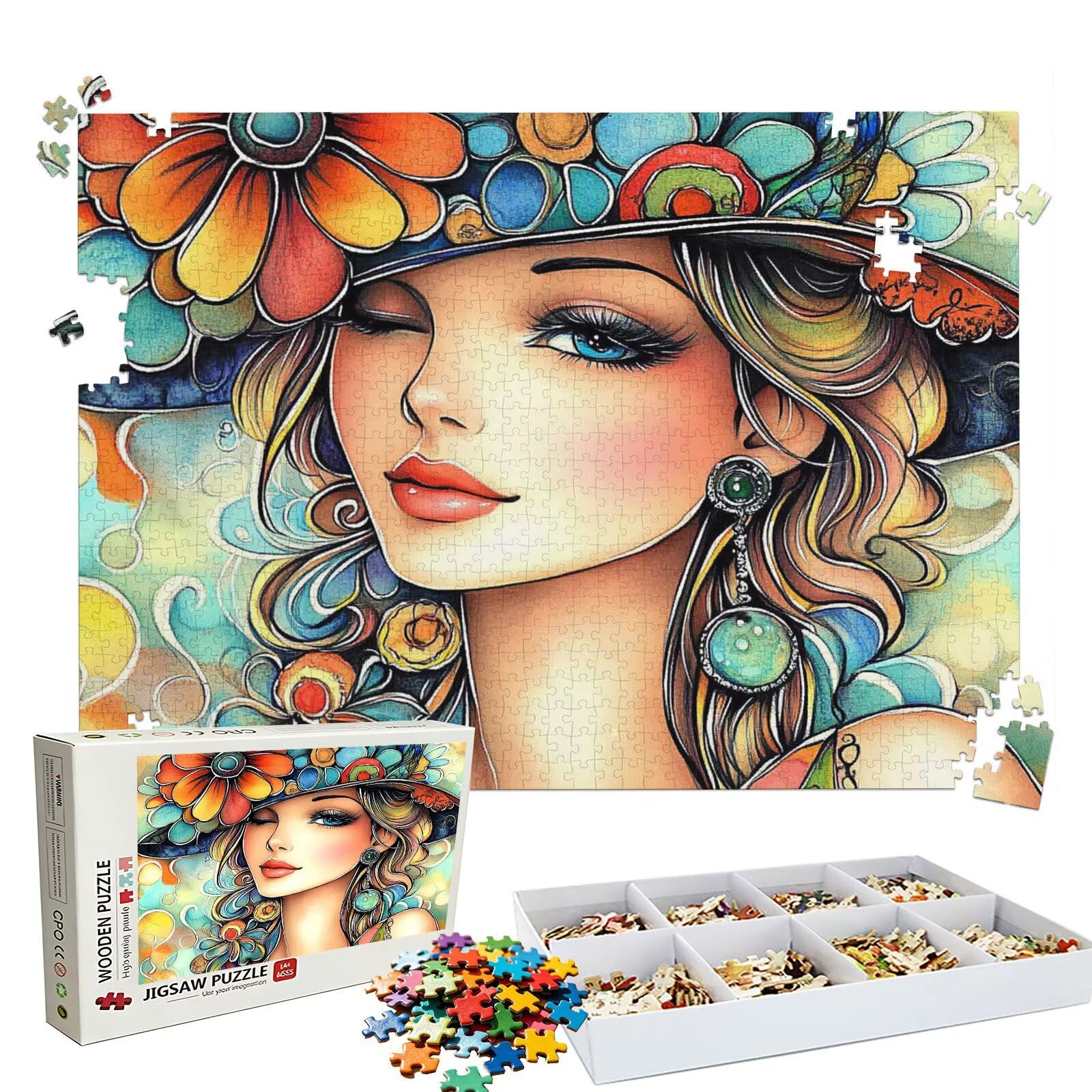 Puzzle 1500 elementów abstrakcyjnych kobiet(4) - Duże drewniane puzzle - 1500 elementów dla dorosłych - gra inteligencyjna - z wykwintnym pudełkiem do pakowania - precyzyjne cięcie - jakość kolorowe