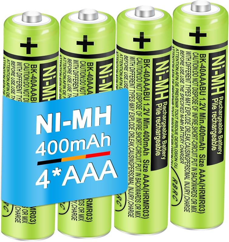 4 Pack NI-MH Rechargeable AAA Batteries for Panasonic Cordless Phones | 400mAh BK-40AAABU 1.2V AAA Rechargeable Battery,Pre-Charged,for landline Phones,Remote Controls,Electronics