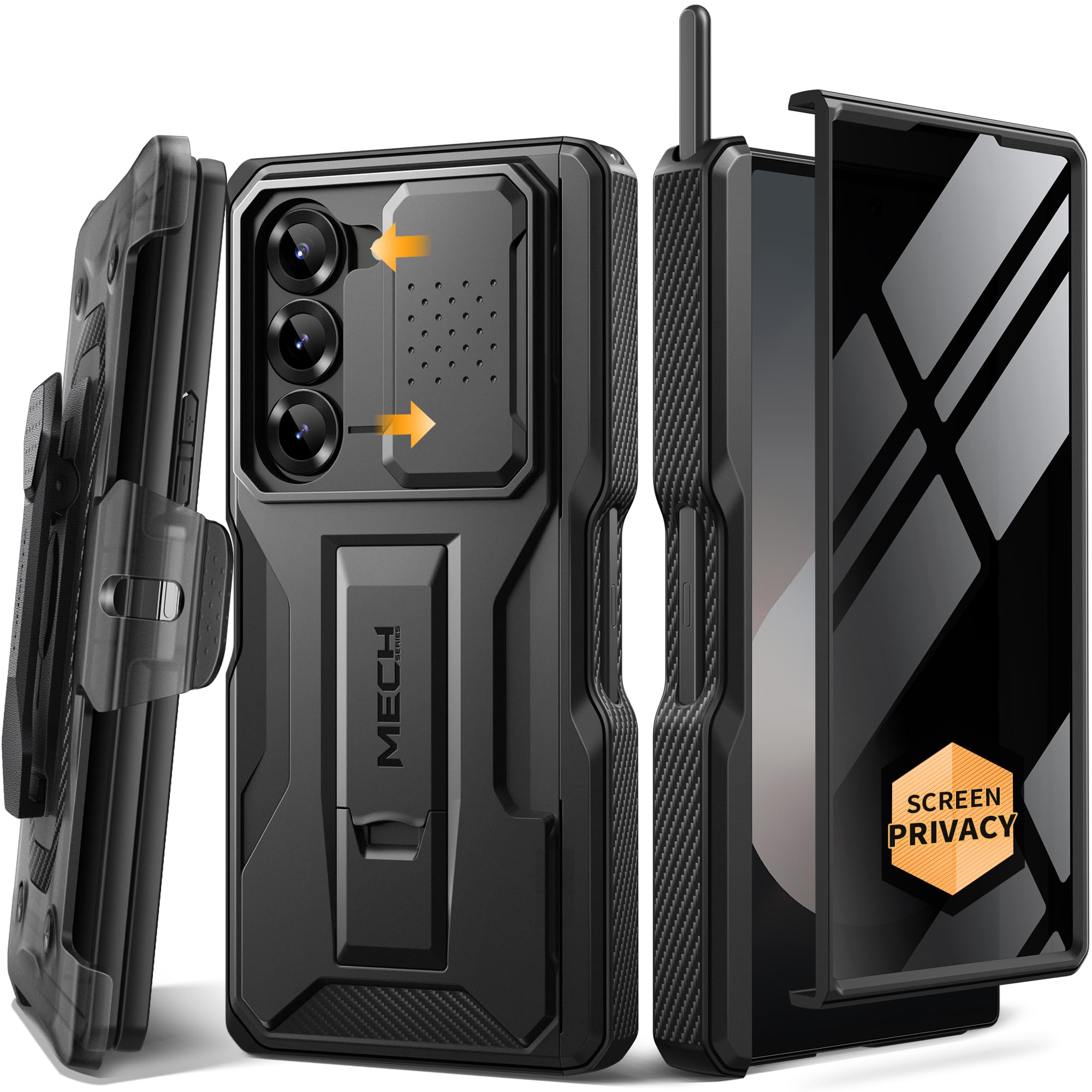 TONGATE US TONGATE for Z Fold 6 Case, with S Pen Slot & Privacy Screen, Black