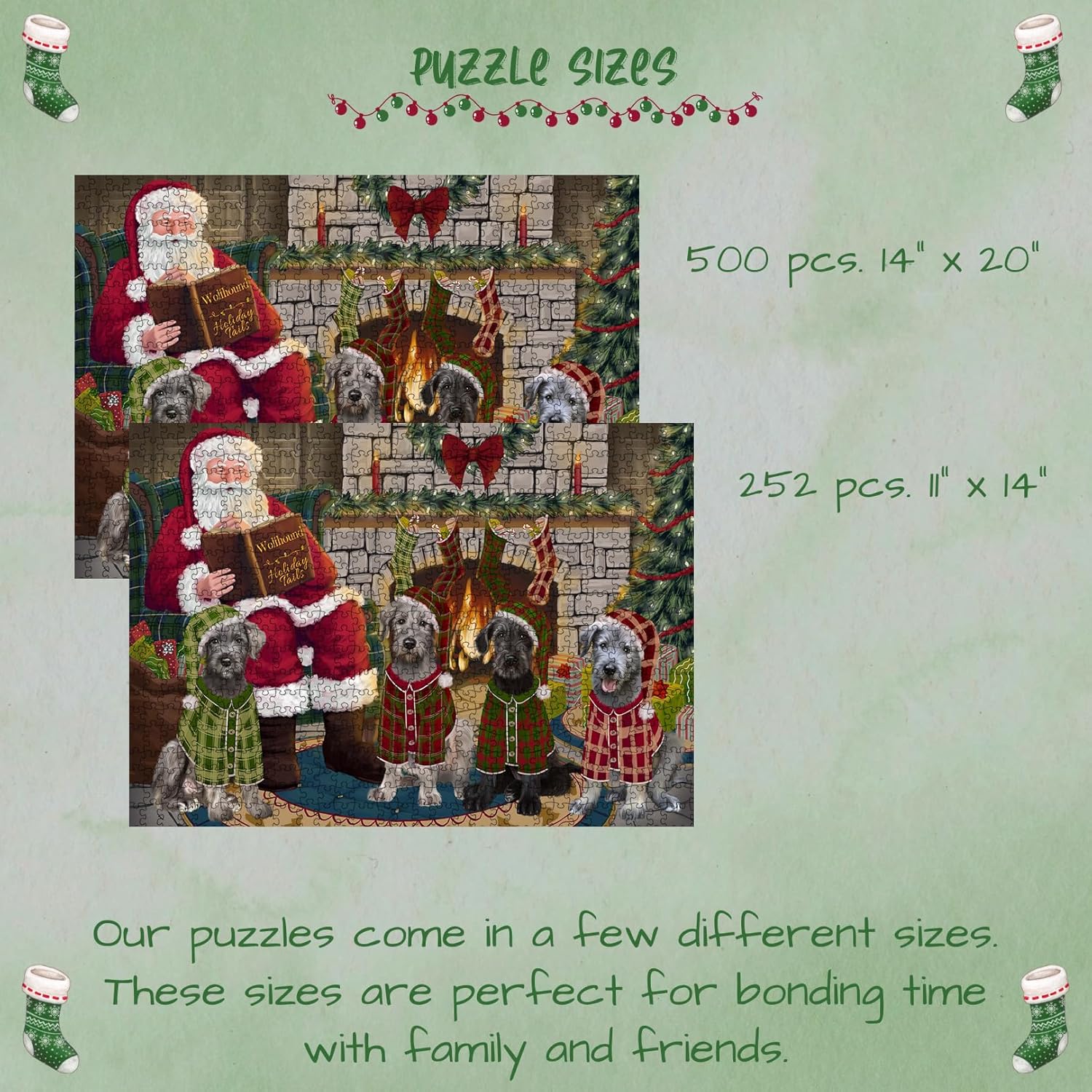 Christmas Cozy Fire Holiday Tails Wolfhound Dog Jigsaw Puzzle for Adults - Animal Printed Interlocking Puzzle Game Artwork - Gift for Dog Lover's - 1000 Pcs 29.5"x19.7"