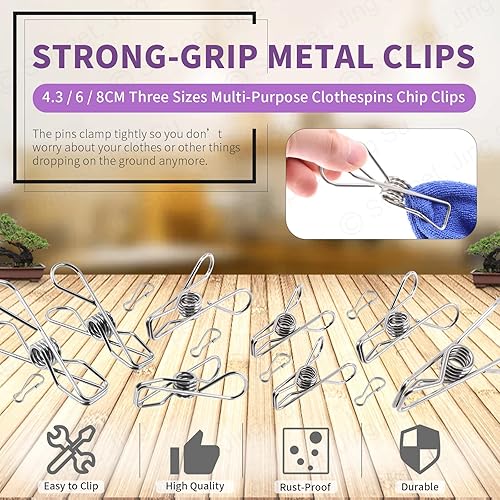 Miniatura 5 de Swpeet Juego de 145 pines de acero inoxidable de 1.7 pulgadas, 2.4 pulgadas, 3.2 pulgadas, con ganchos de resorte de metal, clip de alambre