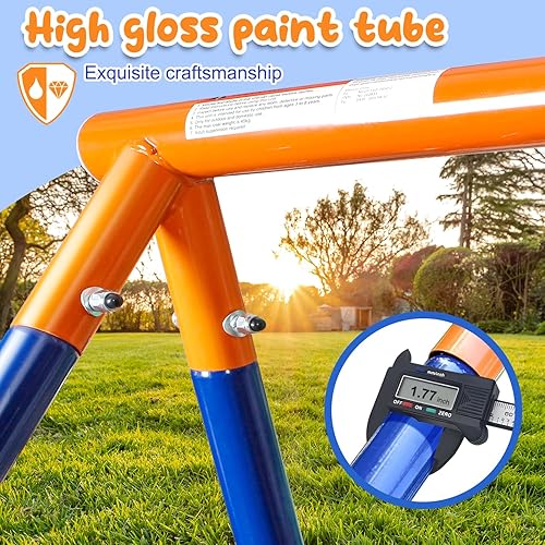 Miniatura 7 de Juego de columpios de metal resistente de 500 libras para patio trasero, marco A 2 en 1 para exteriores con columpio de platillo de 32 pulgadas y