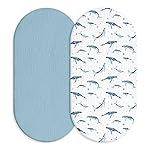 Muslin Bassinet Fitted Sheets, 2 Pack for Baby Boy and Girl, Soft Breathable Baby Pad/Mattress Sheet, Fit for Hourglass Oval and Rectangle Bassinet Mattress (Blue Whale)