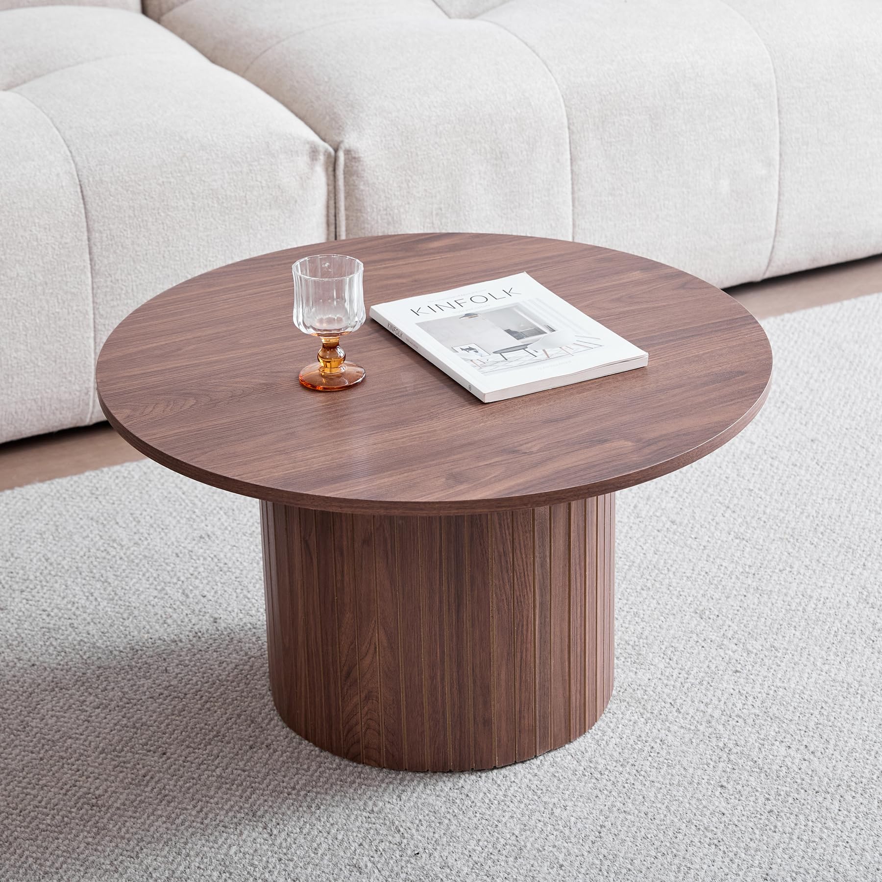 Lot de 2 Tables Basses Rondes Modernes, Support de Base de Colonne Romaine, Table D'appoint de Canapé Ronde de Style Ferme, Convient au Salon, au Bureau - Marron Foncé