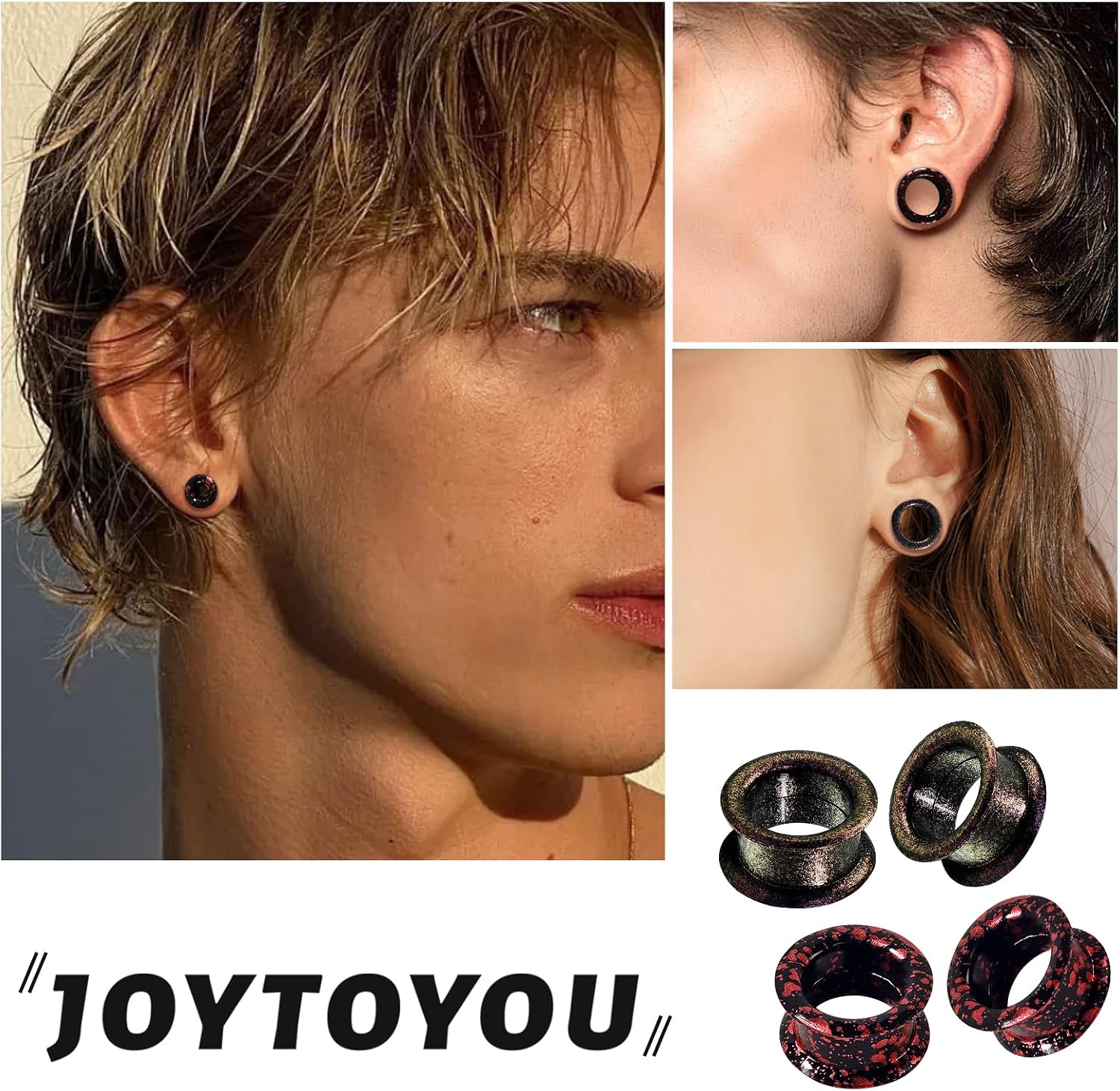 4PCS Silicone Ear Set Tunnels Speckles Ear Gauge Kit Double Saddle Flared Hollow Hard Silicone Ear Expander Stretcher Body Piercing Jewelry for Women Men 2G-1”