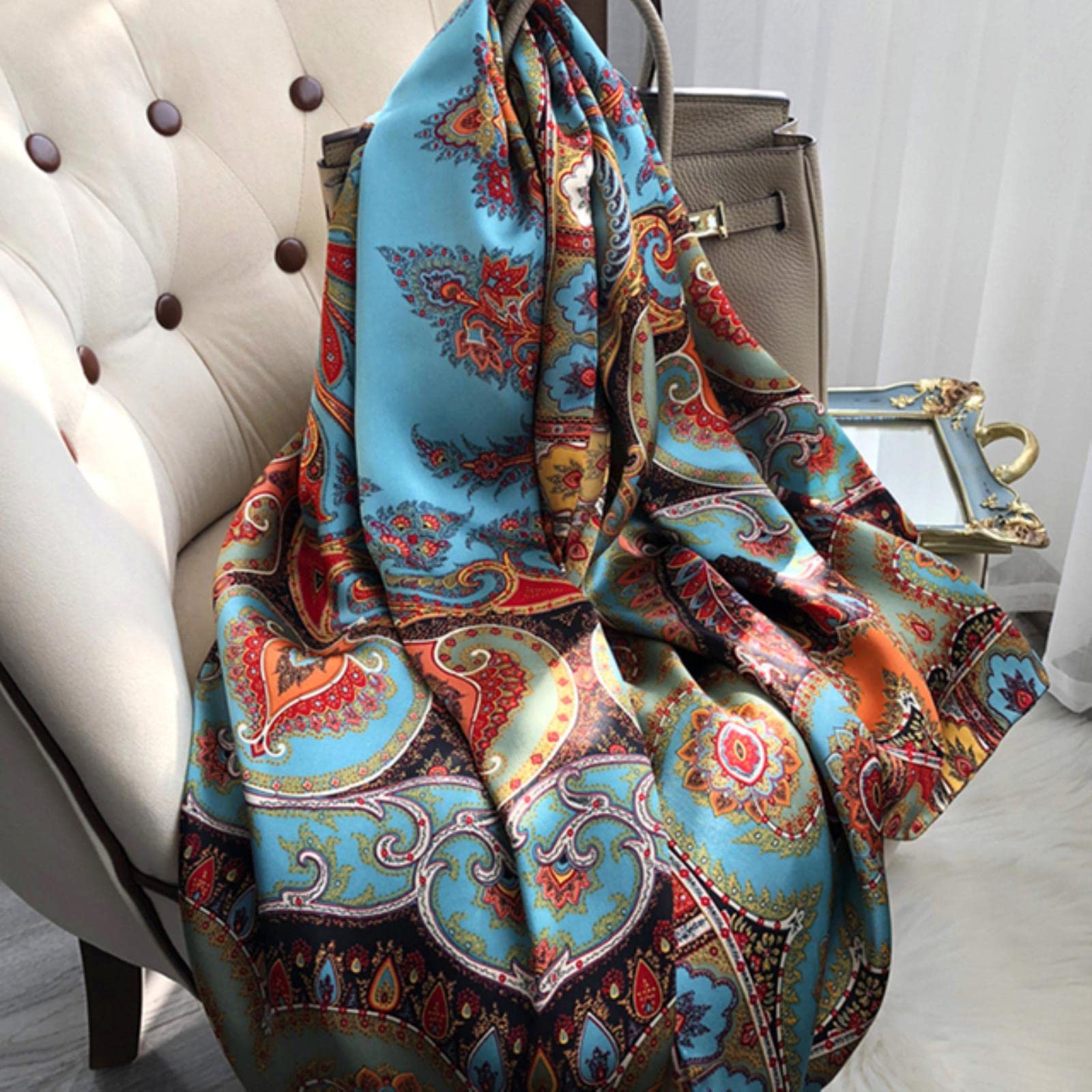 MBU Women Silk Winter Scarf Luxury Design Print Lady Beach Shawl Scarves Fashion Smooth Foulard Female Hijab