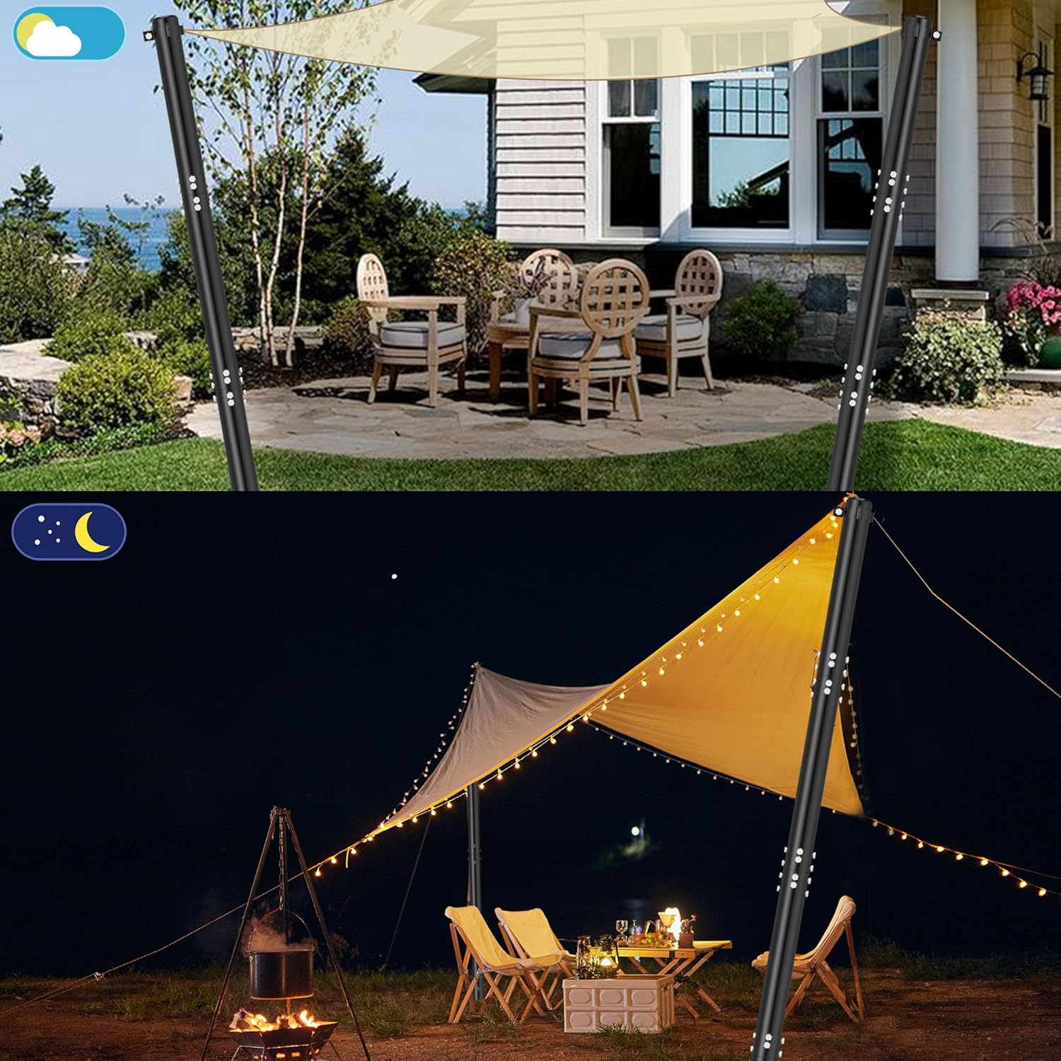 2 Pack 10Ft Shade Sail Poles Outdoor Sun Shade Cloth Pole Kit with D-clamp Heavy Duty Metal Post for Sun Shade Sail String Light Garden Yard Backyard Ground Grassland