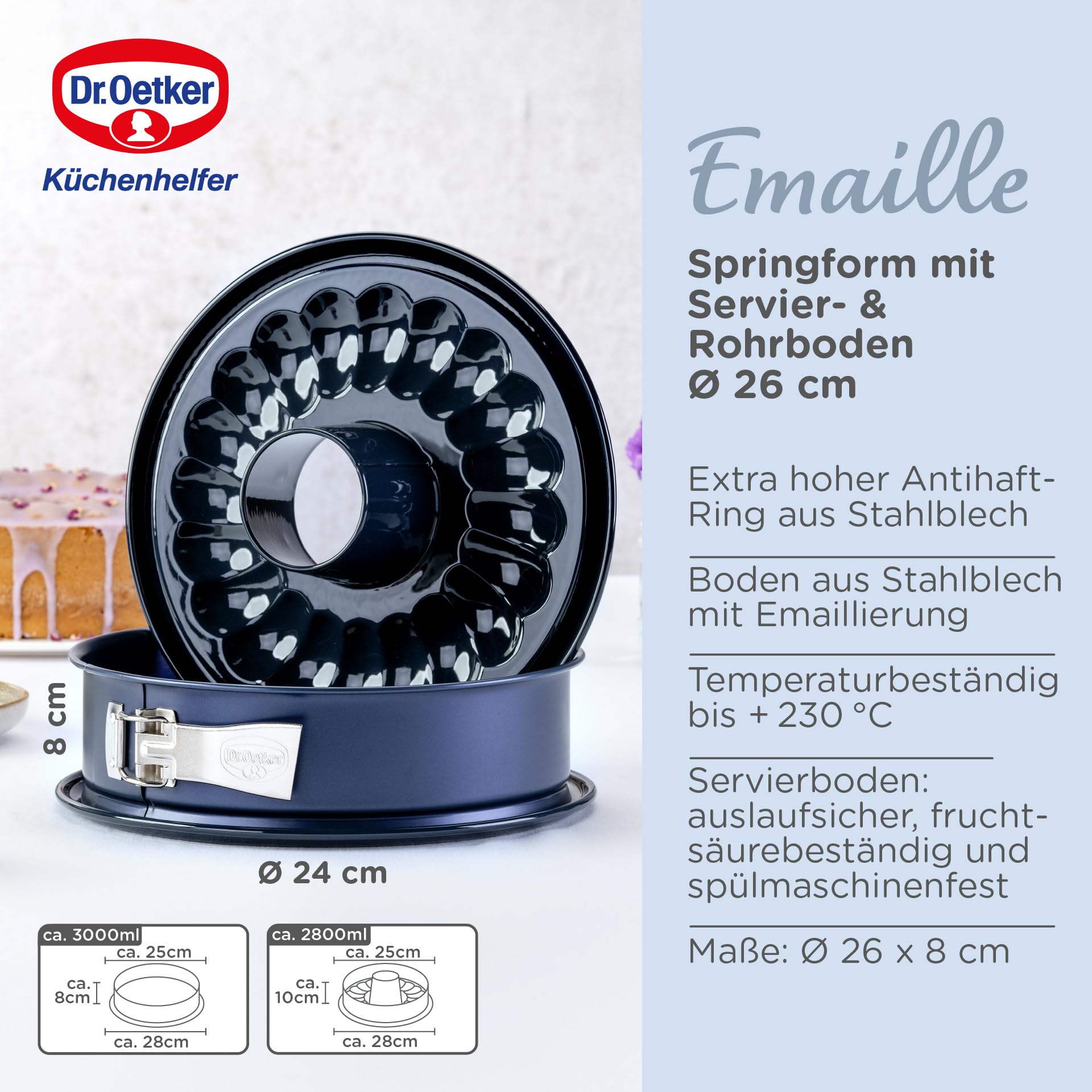 Dr. Oetker 1102 - Teglia a Cerniera con Fondo Staccabile di 2 Tipi, 26 cm