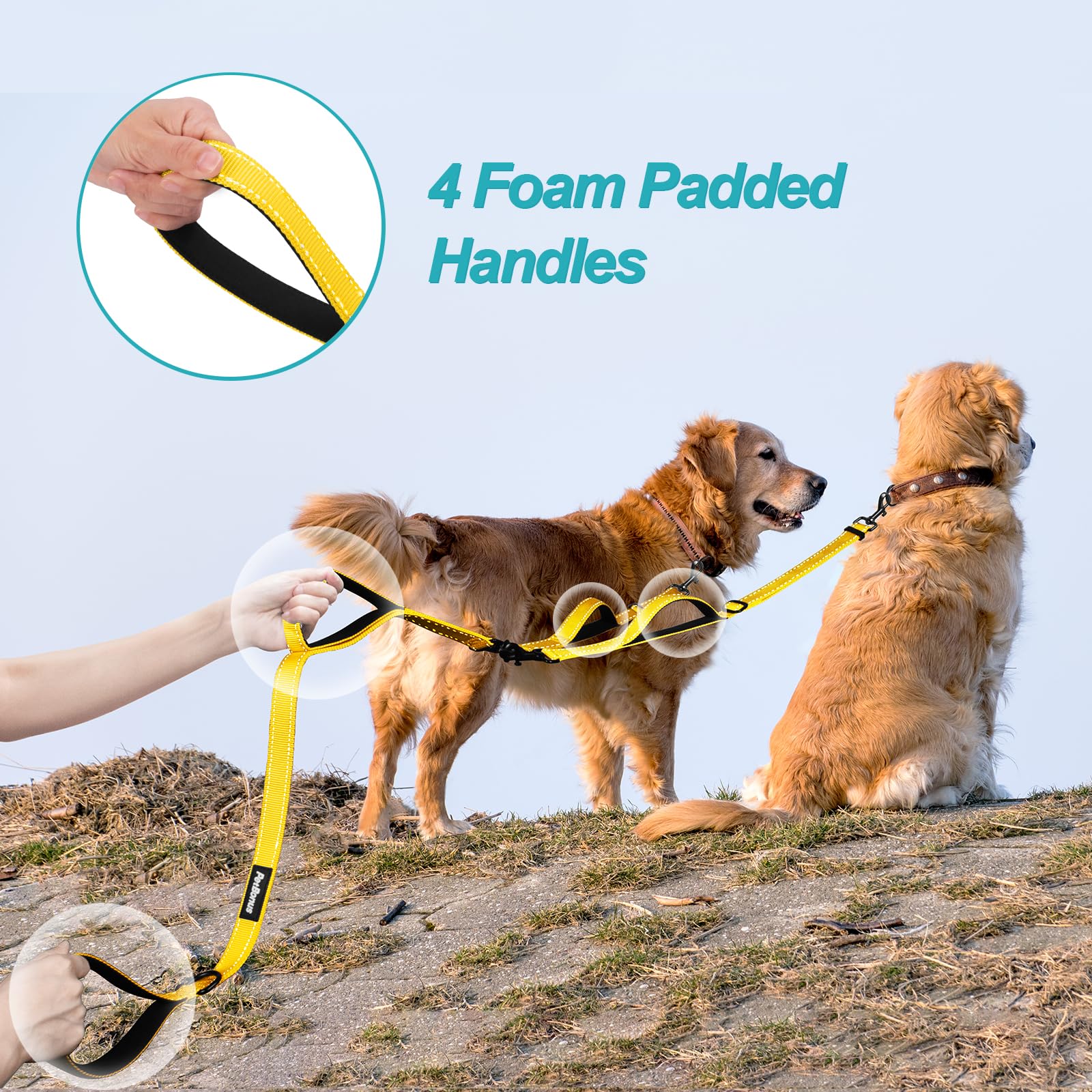 PetBonus Double Dog Leash, No Tangle Dual Leash, Reflective Walking Training Lead - Image 3