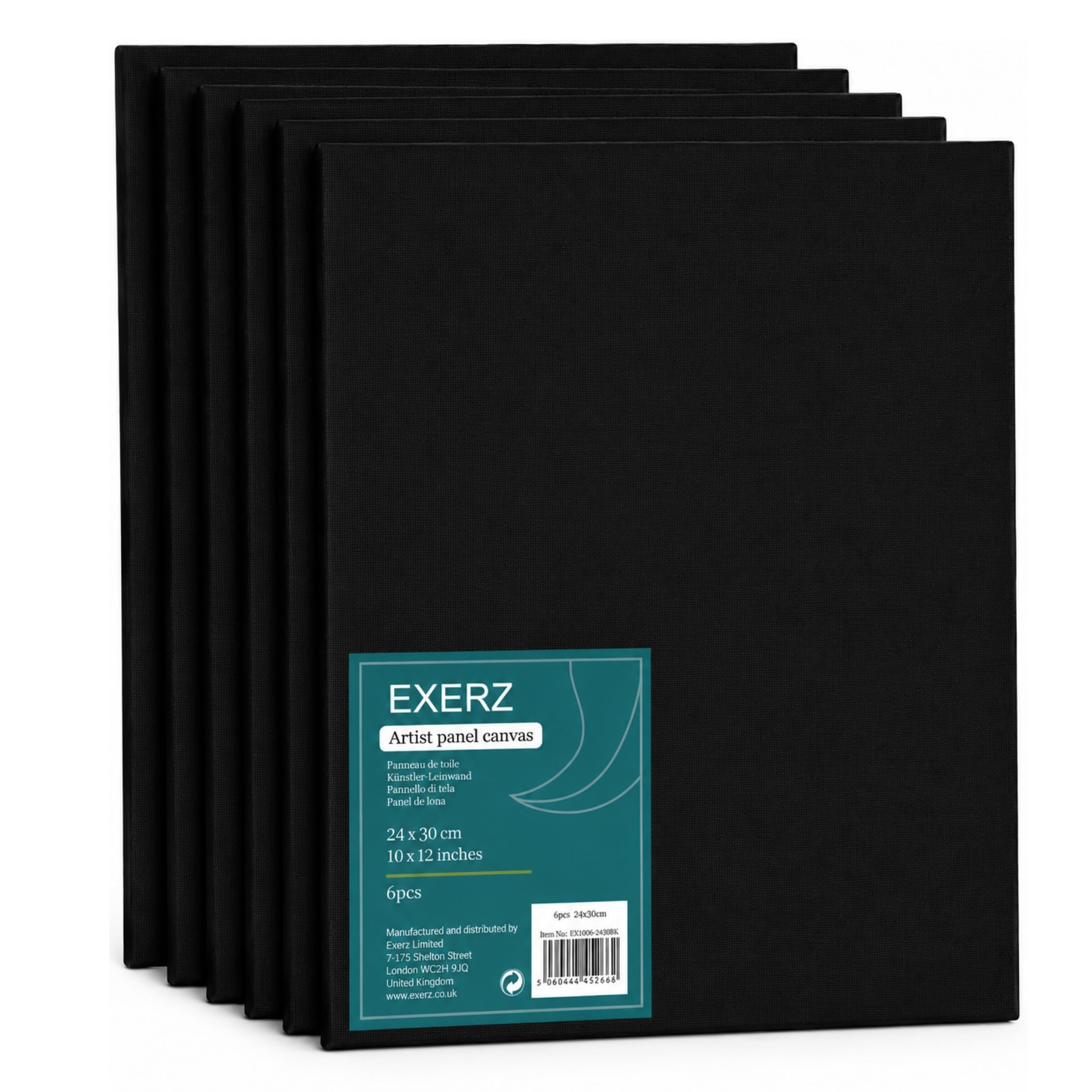 Exerz Black 24X30cm Canvas Panels 6Pcs - 3Mm 280Gsm 100% Cotton/Blank Artist Canvas Board/Triple Primed/Acid Free/Medium Grain - Oil & Acrylic (24X30cm-6Pk )