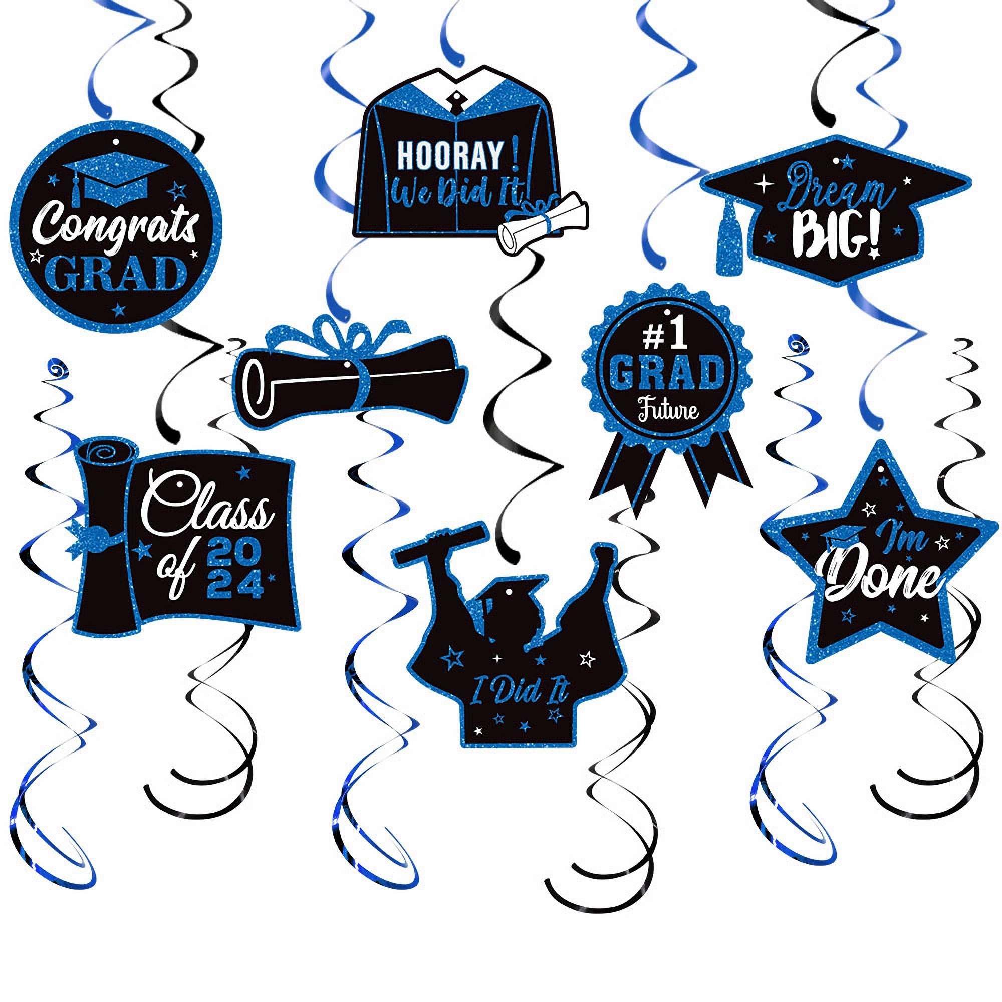 Black and Blue Graduation Hanging Streamers Decorations, Pack of 22 Graduation Hanging Swirls Streamers for Graduation Decorations Class of 2024 Graduation Party Supplies 2024 Graduation Decorations