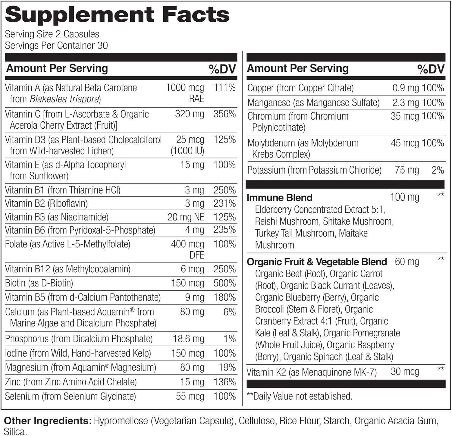 NATURELO Whole Food Multivitamin + Immune Blend with Elderberry & Mushrooms - Complete Multivitamin with Extra Immune Support - C, D3, Zinc, Elderberry, Reishi, Shitake - 60 Vegan Capsules - Image 3