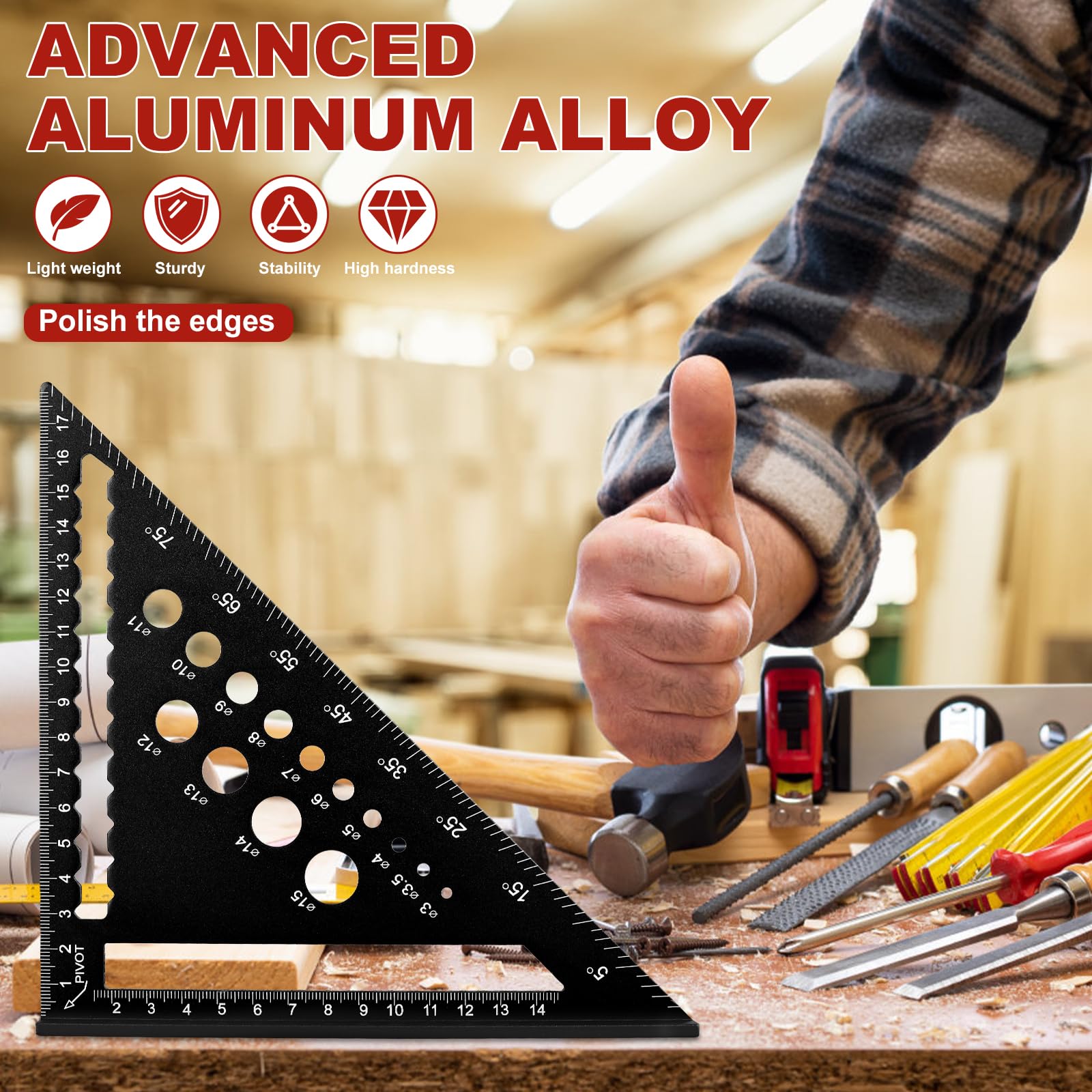 Carpenter Square 7 Inch Rafter Square Tool Carpentry Triangle Woodworking Square Multi-Purpose Farming Square Carpenter Tools Protractor Mensurement Tool Aluminum Metal Square(Black)