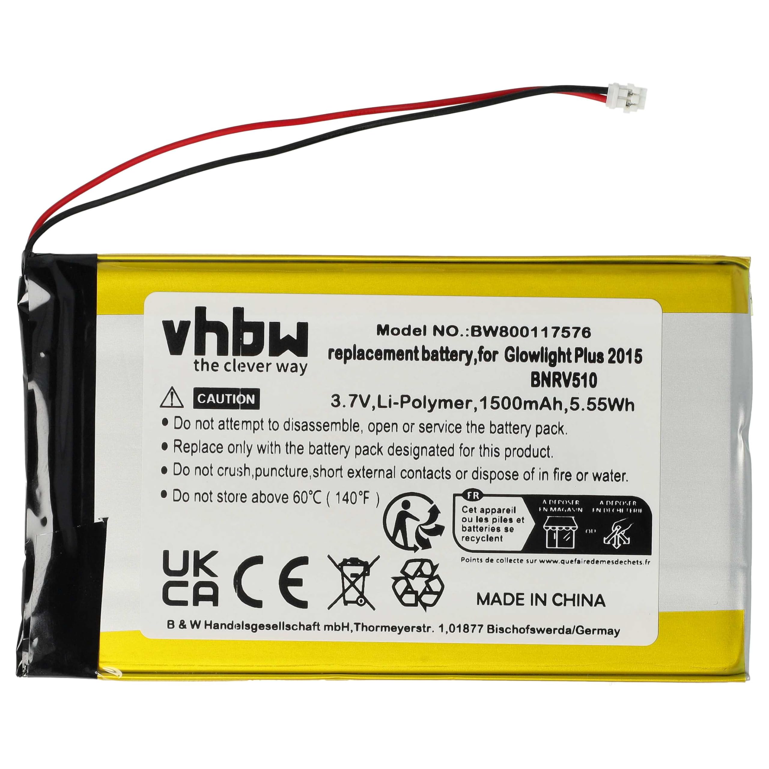 vhbw Zapasowa bateria kompatybilna z czytnikiem e-booków Kobo Glo HD (1500 mAh, 3,7 V, litowo-polimerowy)