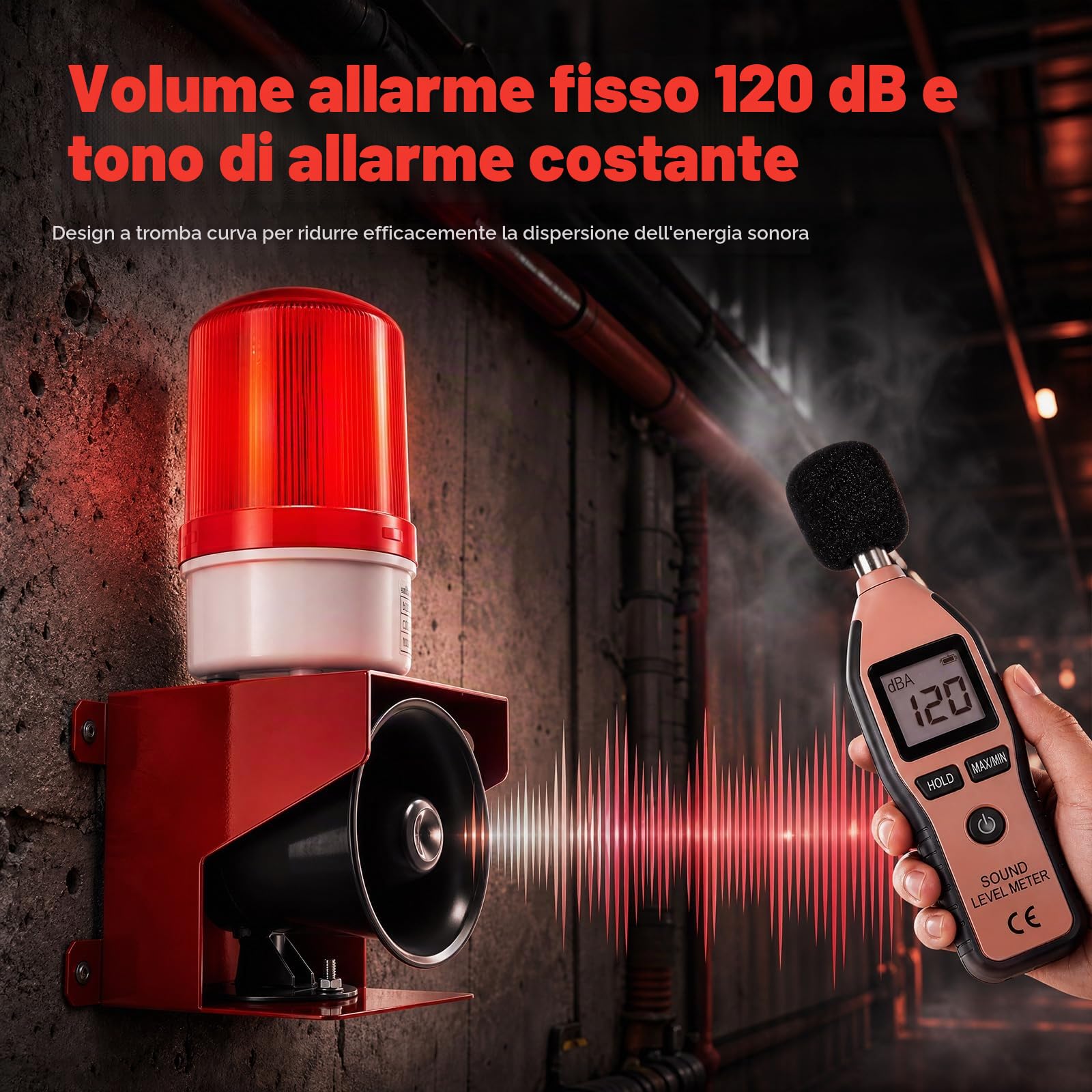 Sirena D'allarme Industriale, Sirena Luminosa E Sonora Da 120 Db D'allarme Industriale A Led Impermeabile IP65 Adatta Per Uso Interno Ed Esterno Spina Eu 220 V Suono Chiaro E Potente