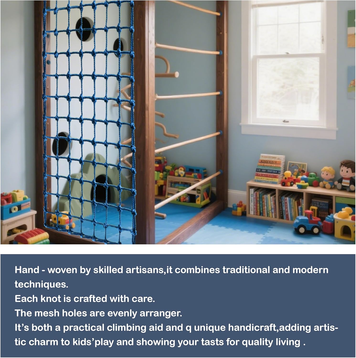 Upgraded Kids' Polyester Climbing Net, 8 Sizes, Heavy-Duty & Exquisite, Ideal for Indoor/Outdoor Playscapes - Treehouse, Gym, Balcony - Enhanced Safety (Navy Blue, 3ft x 6ft)