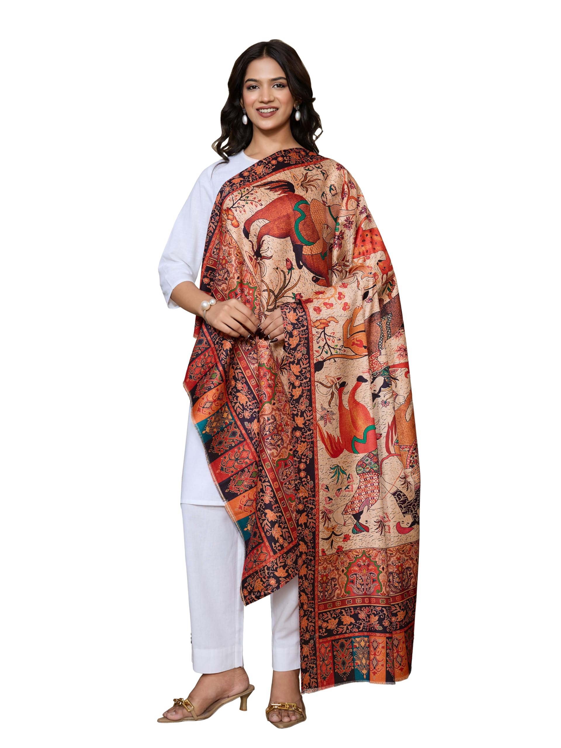 Women's Digital Print Shawl | Soft Warm Acro Wool Wrap | Ethnic & Modern Printed, Scarf or Stole for Casual & Formal Wear | Winter Shawls for Ladies-image-15