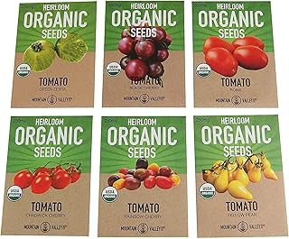 6 Varieties Non-GMO Heirloom Organic Cherry Tomato Seeds – Yellow Pear Tomato Seeds, Black Cherry Seeds, Roma Tomato Seeds...