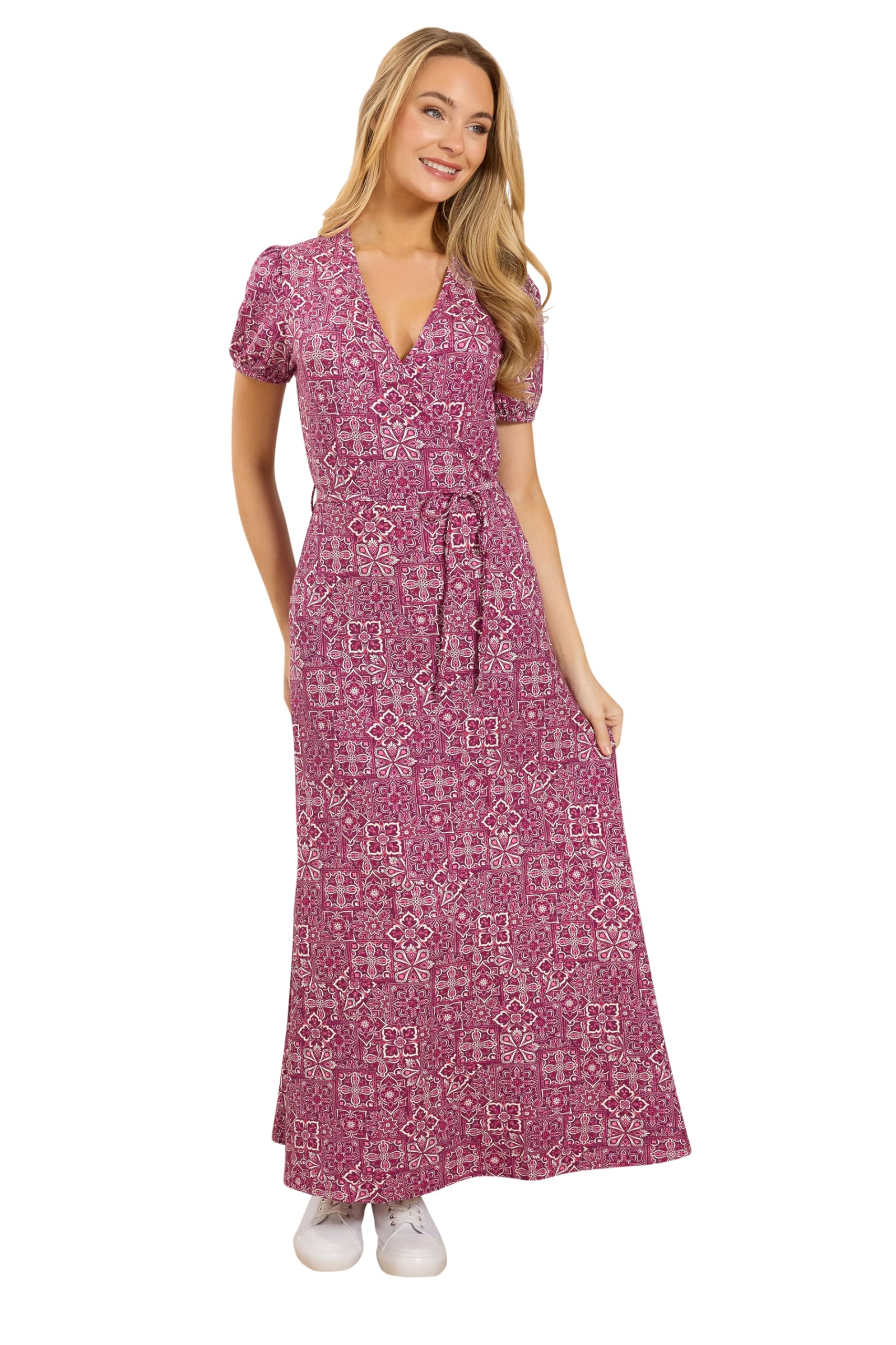 M&Co Women's Printed Maxi Wrap Dress in Raspberry | Size: 16