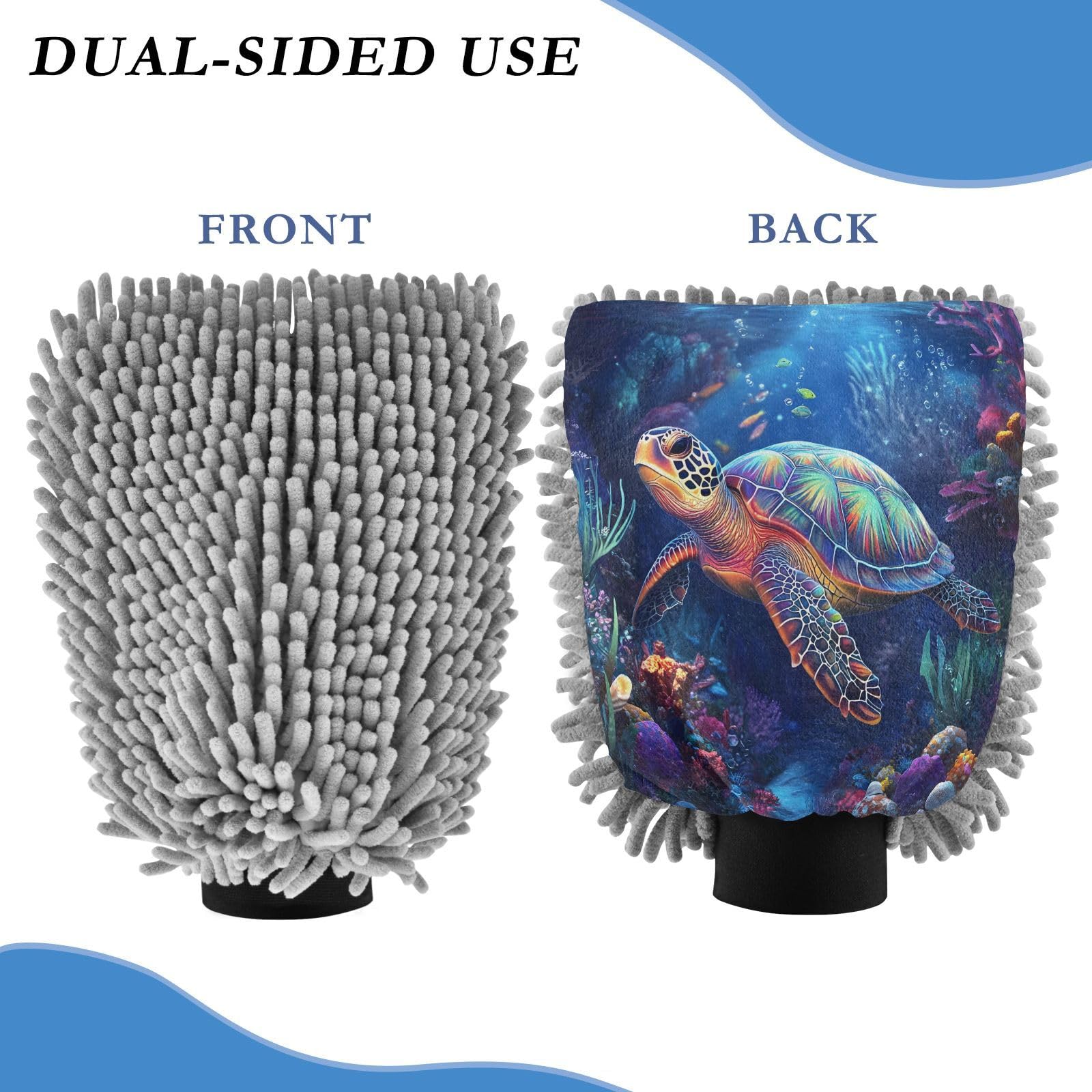 Flradish 2 Pack Sea Turtle Car Wash Mitt Chenille Microfiber Lint-Free Scratch Free Ultra-Soft Absorbent Car Wash Mitt 11.8x8.07 Inch