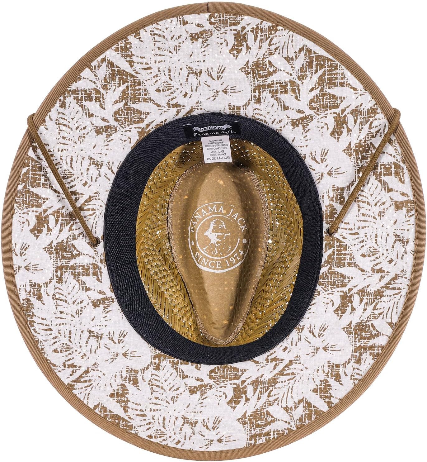 Panama Jack Deluxe Straw Lifeguard Hat - Floral Covered Underbrim, UPF 50+ Sun Protection