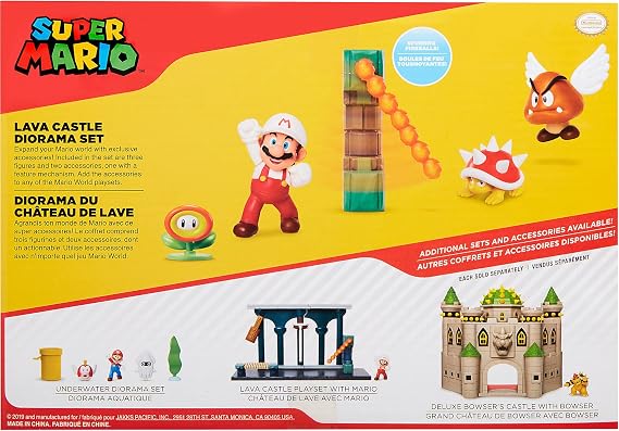 SUPER MARIO Süper Mario Nitendo Lav Kalesi'ne 2,5  Şekil Diorama Set Play içerir: Fireballs, Block & Yangın Çiçek Spinning Yangın Mario, Dikenli, para Goomba, Mekanik