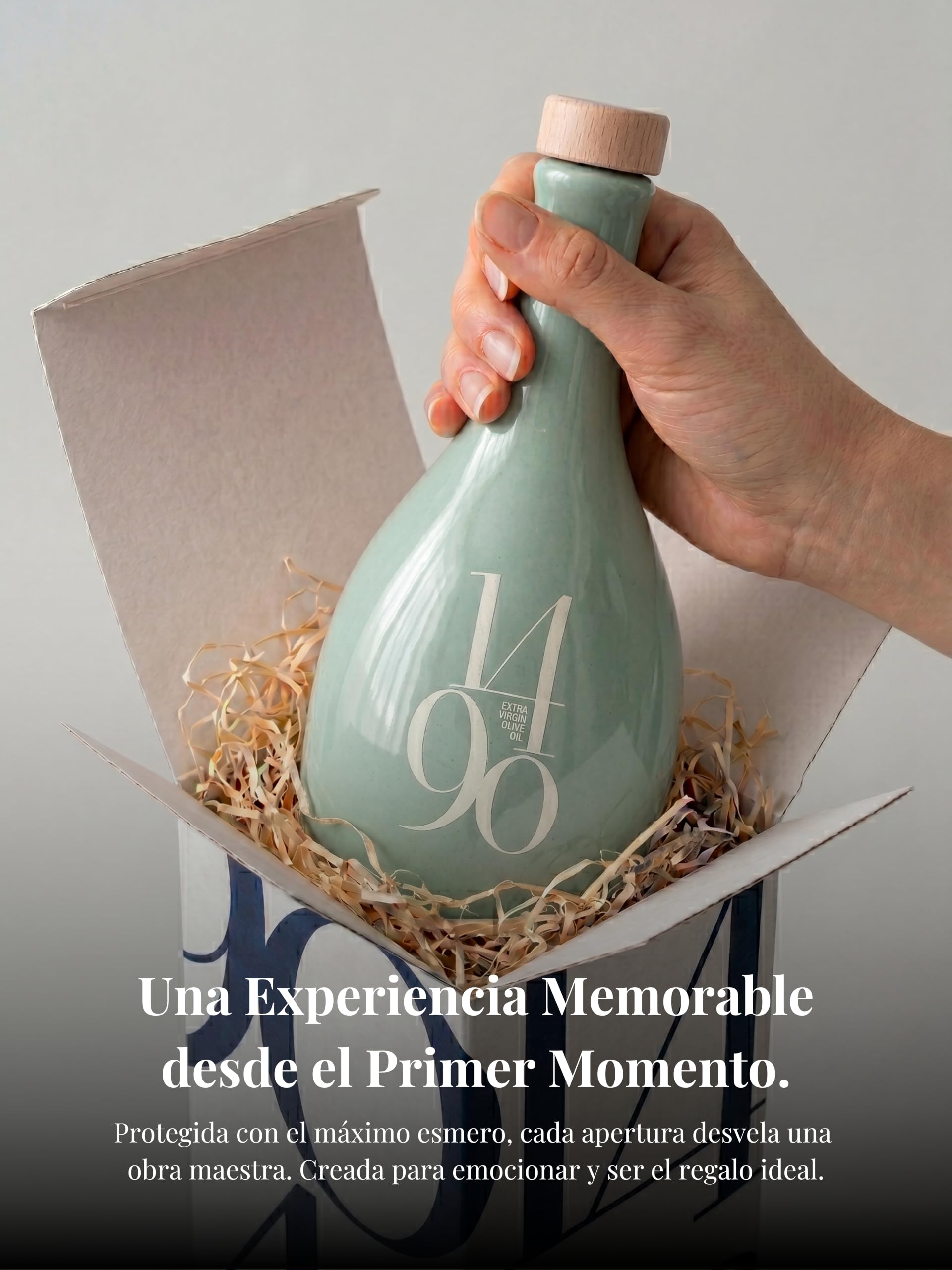1490 Aceite de Oliva Virgen Extra - Regalo Gourmet Premium 500 ml - AOVE Picual Intenso Cosecha Temprana Extracción en Frío de Córdoba en Botella de Porcelana Pintada a Mano | Regalo de España