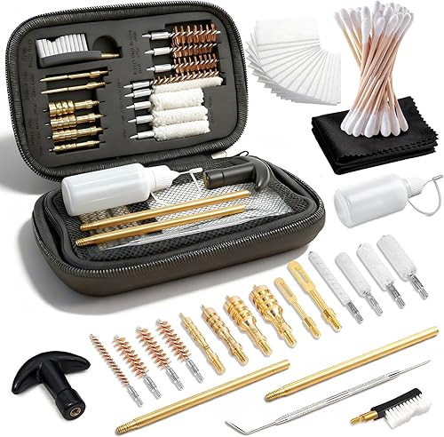 Gun Cleaning Kit Universal Handgun Cleaning Kit 25 in 1 Pistol Cleaning Kit for .22/.223/5.56mm. 357/.38/9mm .10mm .40 .45 Caliber Gun Brush Tools