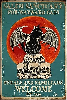 Vintage Tin Sign Coffee Black Cat Metal Poster Salem Sanctuary For Wayward Cats Poster Ferals And Familtars Welcome Poster Home Wall Art Decoration Retro Metal Tin Sign 8x12 inch