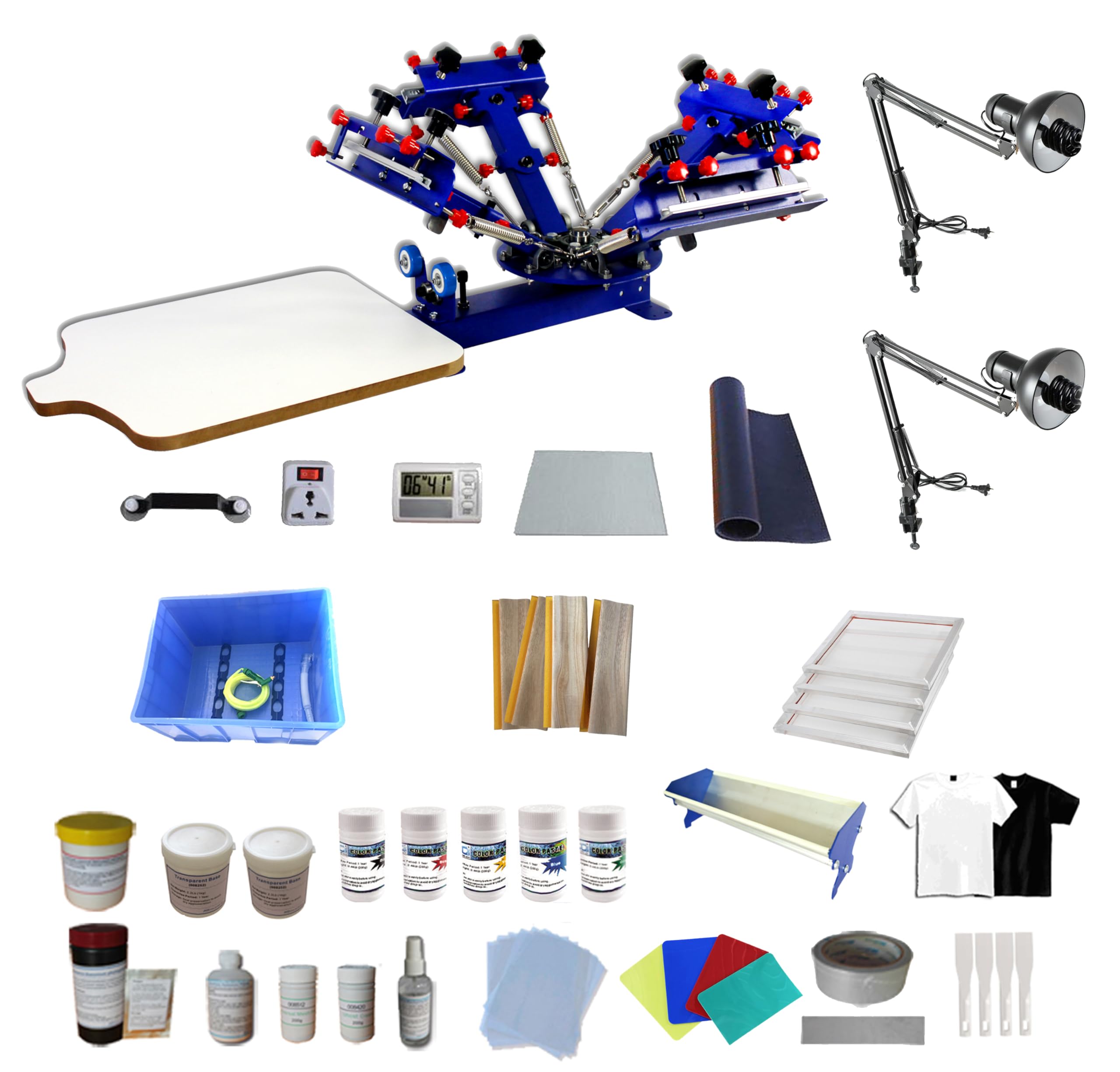 TECHTONGDA 4 Color 1 Station Screen Printing Press Kit with UV Exposure Unit Washout Tank Squeegee Mesh Frame Accessories