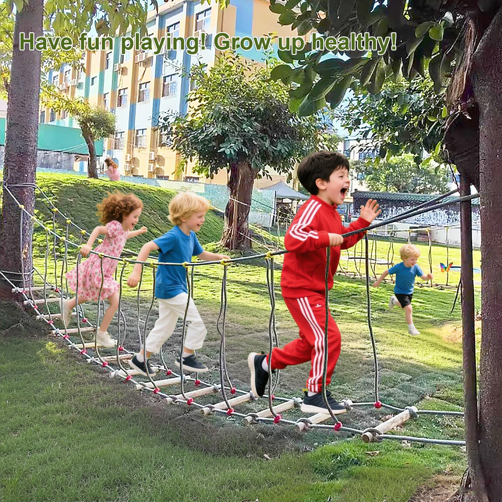 Puente de cuerda para niños al aire libre, 6 m, puente tambaleante, accesorio para casa de árbol, puente colgante para niños para marco de escalada, juegos parcours, tirolina, torre deslizante, torre