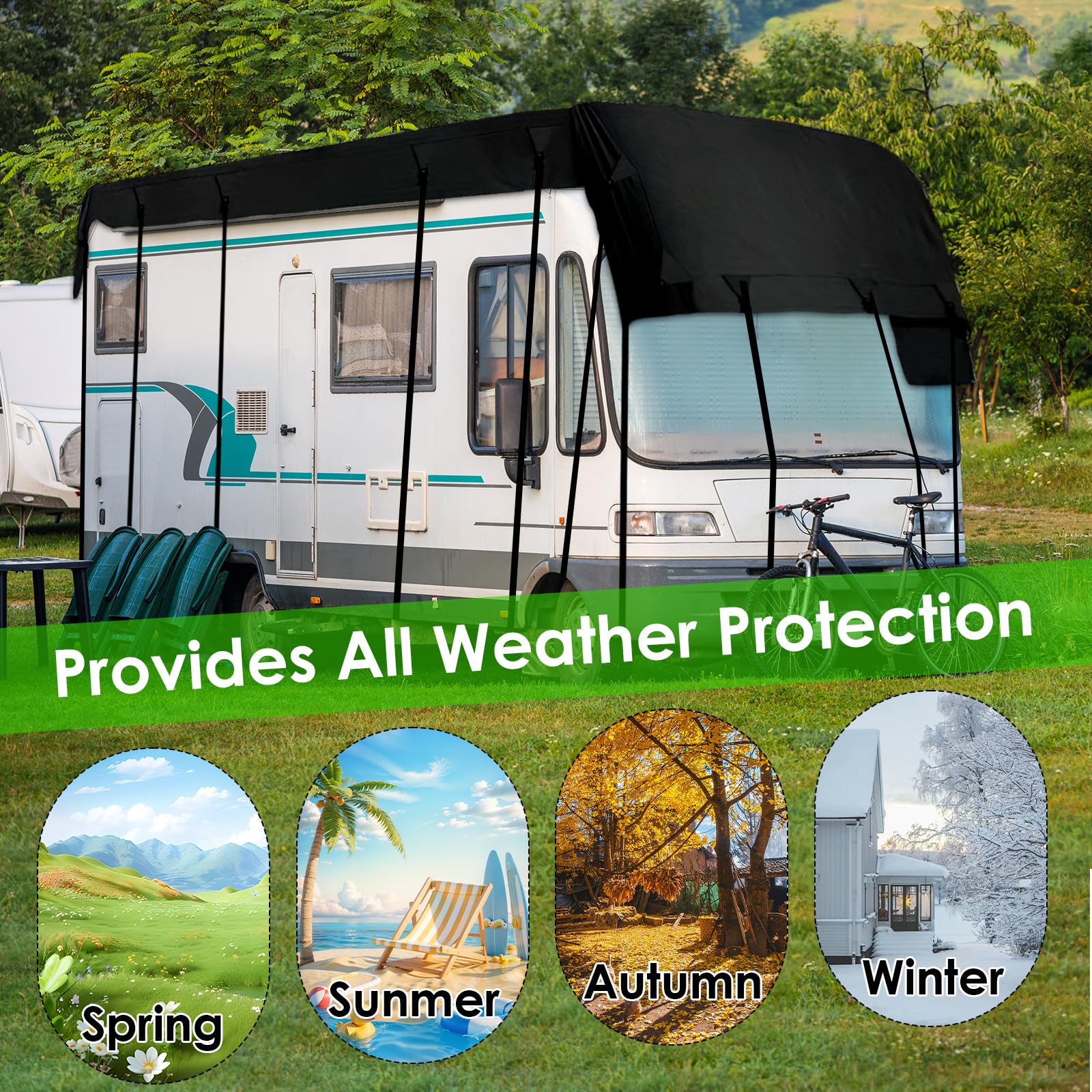 Funda para caravana, ajuste universal, tela Oxford 210D, impermeable, cubierta protectora transpirable para autocaravana, lona protectora UV con correas retráctiles para viajes de caravana (8,5 m x 3