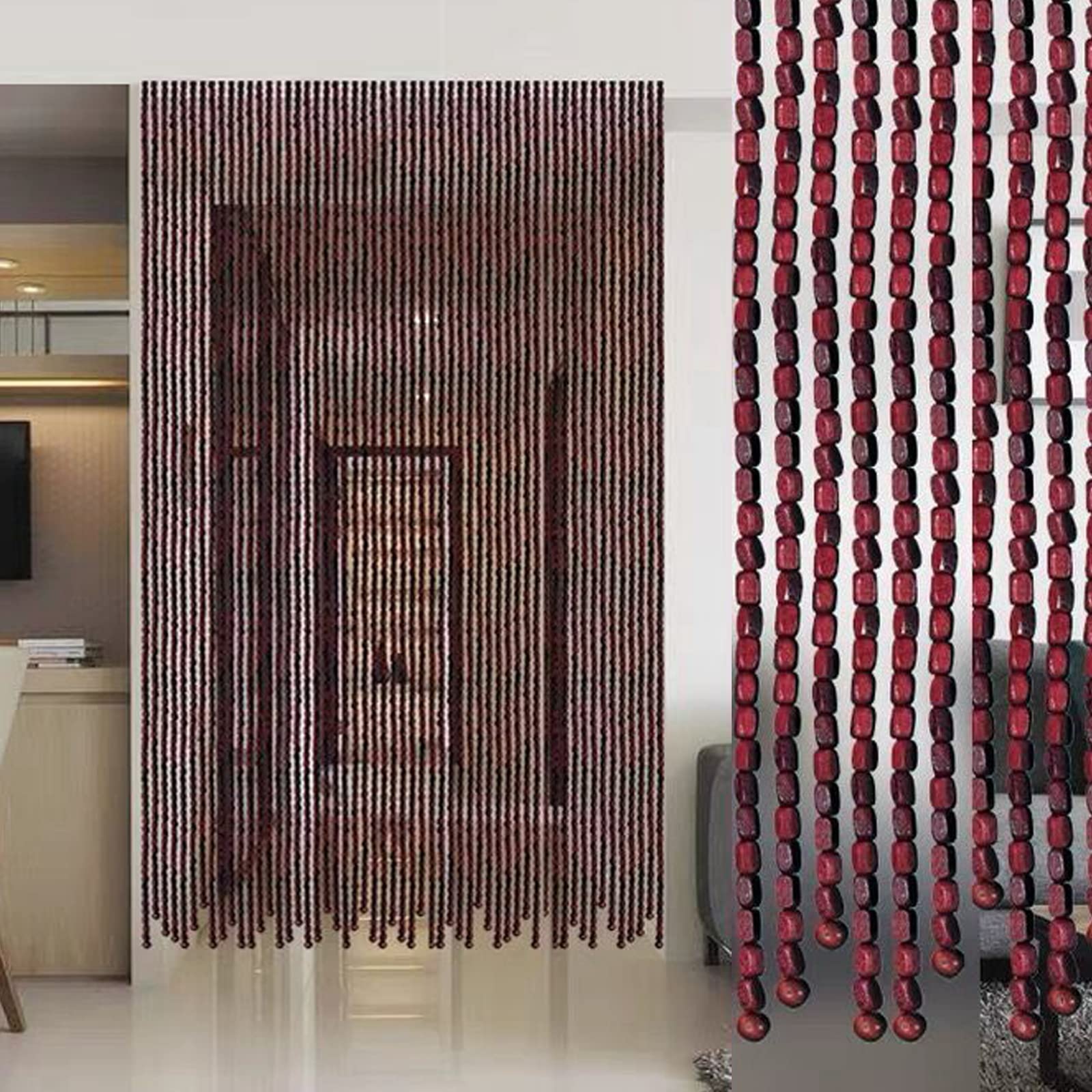 CABINE Natürliche Holzperlen -Türvorhänge, Schnur Perlenvorhang, Hängeteiler Für Die Dekoration/70 Strands-70 * 220Cm
