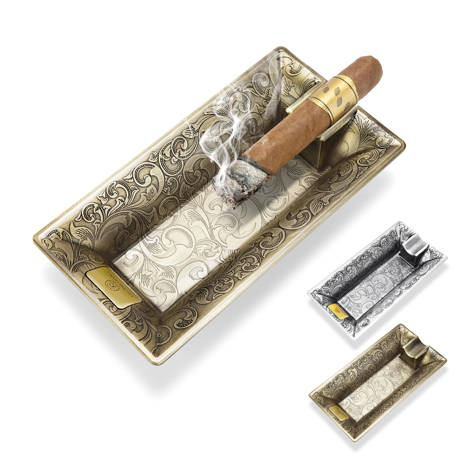 Cigar Ashtray, Metal Vintage Large Rest Ashtray, Cigarette Ashtray Holder for Home Office Desktop Decoration, Gifts for Men (Gold)