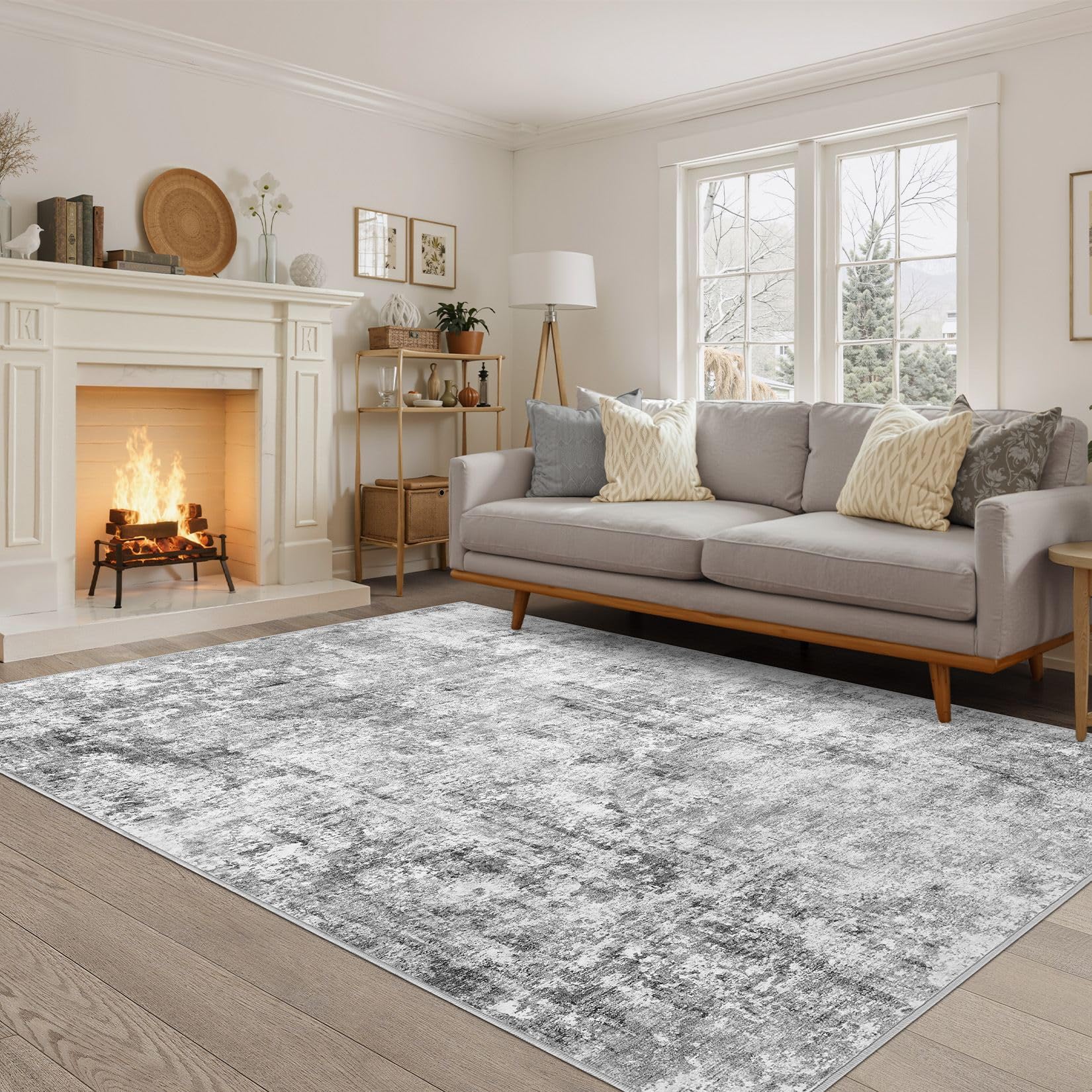 DMOYEST Rugs Living Room Washable - Area Rugs for Bedroom Large Abstract Neutral Modern Rug Soft Non Slip Low Pile 160 x 230 - Light Grey โ image 1