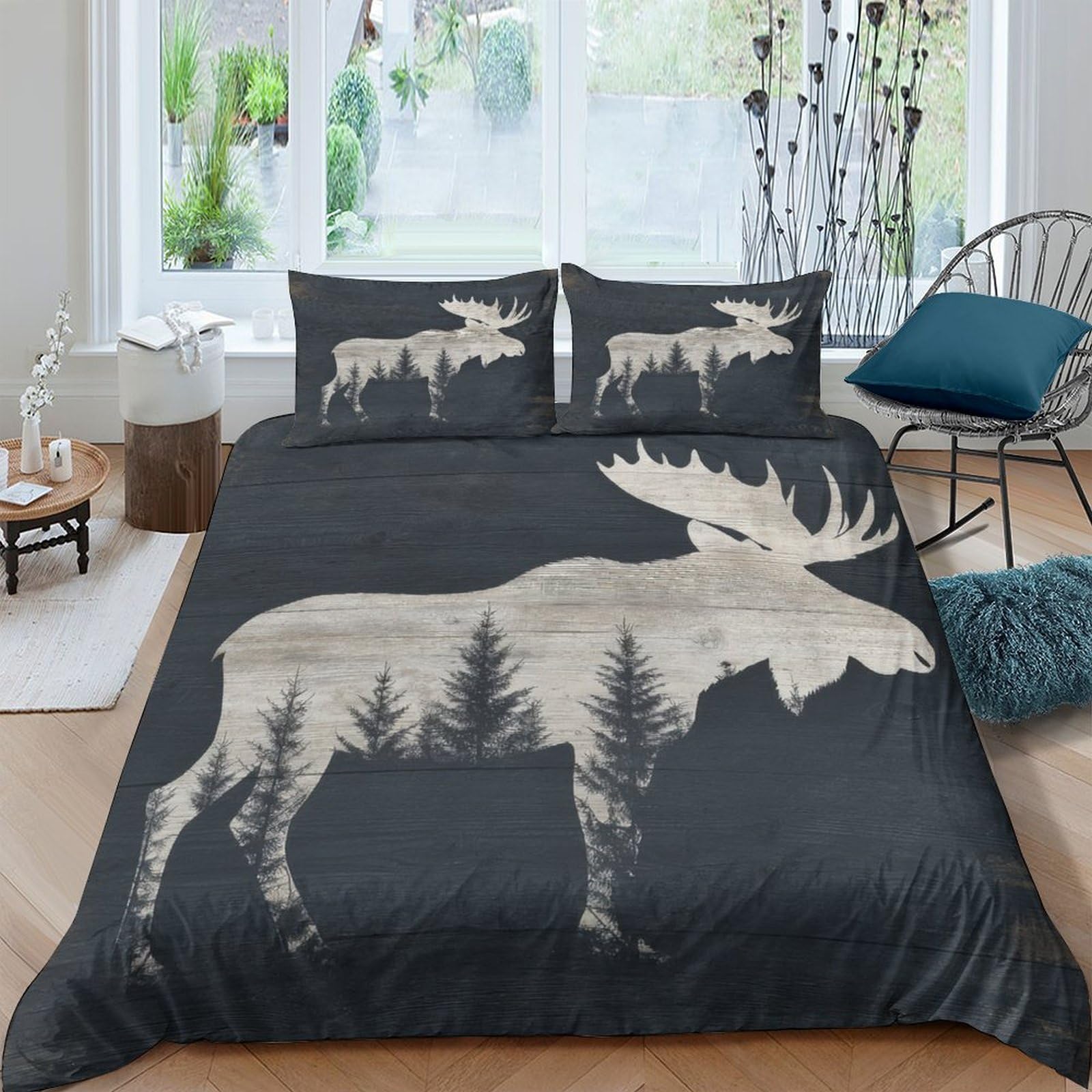 Ctjqhvkz Style-4 3D Printed Forest Moose Fitted Sheet Microfiber Soft Anti-Slip Bed Sheet For Bedroom Guest Room Decor Single（135X200cm）