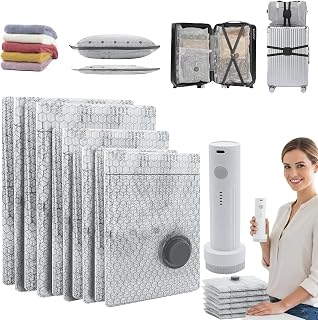 Firmstaunch Cordless Travel Vacuum Storage Compression Bag, Rechargeable Vacuum, 4000Pa Suction, Travel Vacuum Bags Packing Seal for Clothes, Luggage Storage (6Set (2S + 2M + 2L+Pump*1))