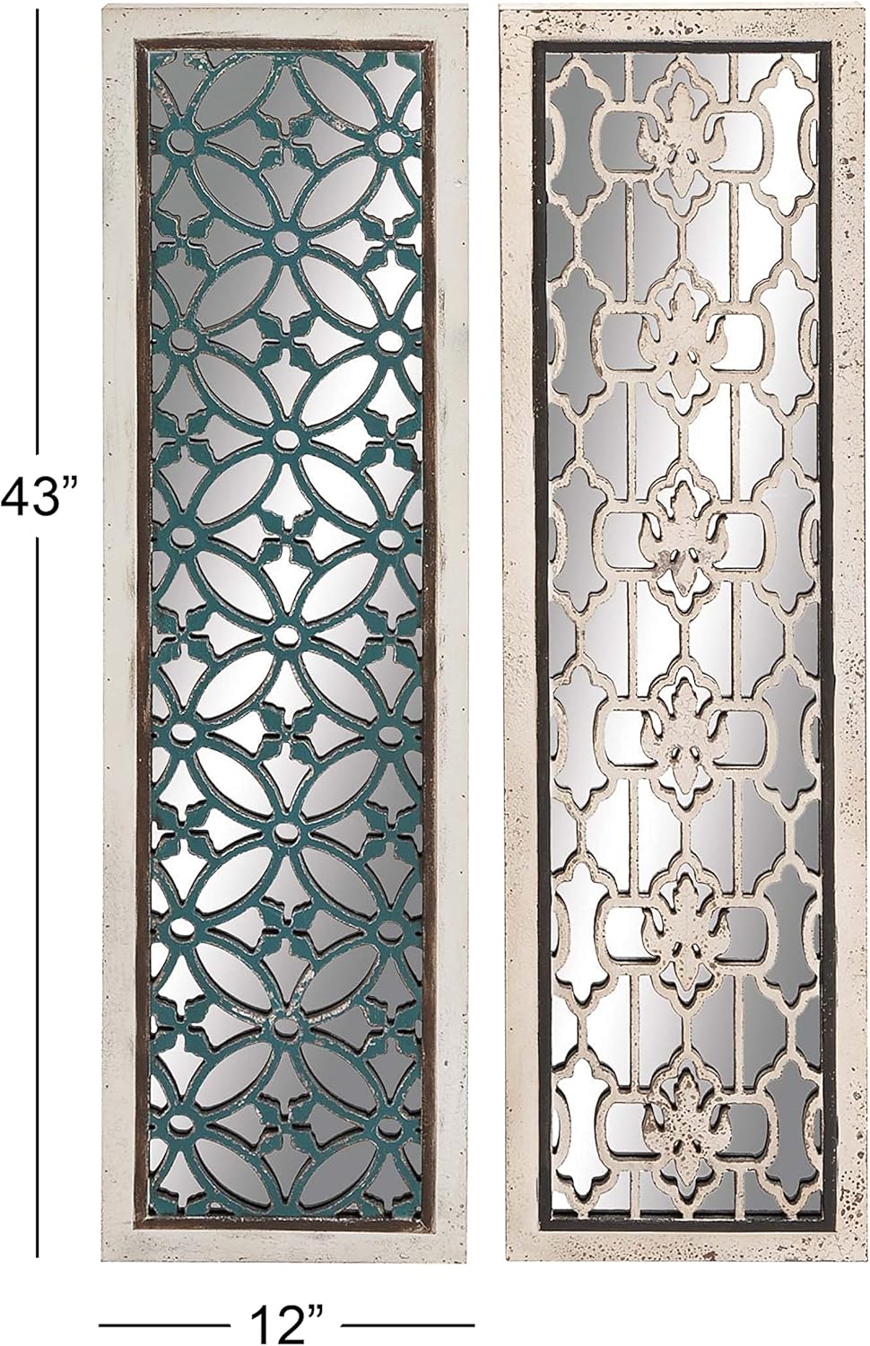White and Blue Geometric Carved MDF Full Length Mirror Set