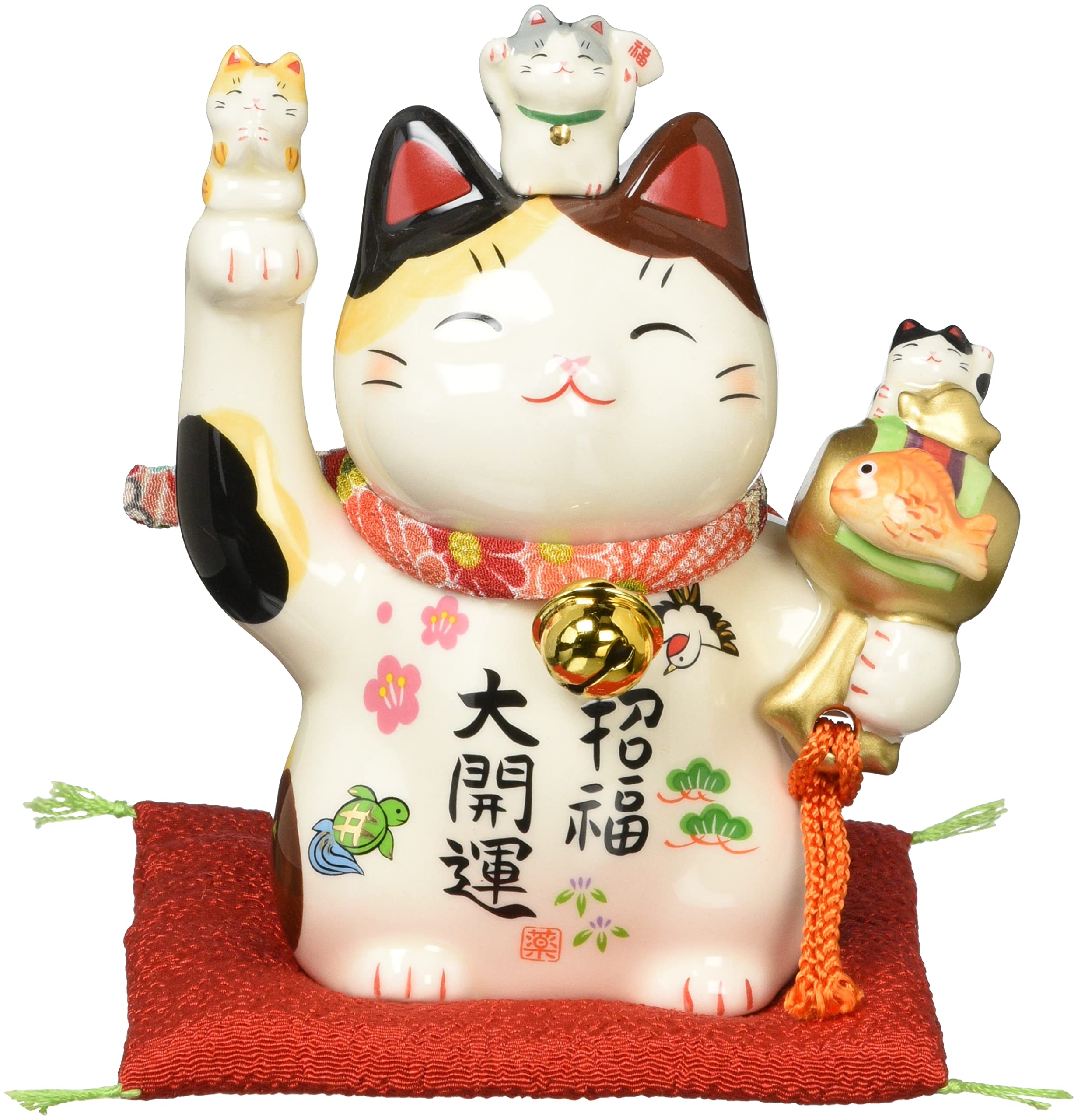 Amazon.co.jp: 彩絵招福大開運招き猫(ちりめん首輪付・4号) AM