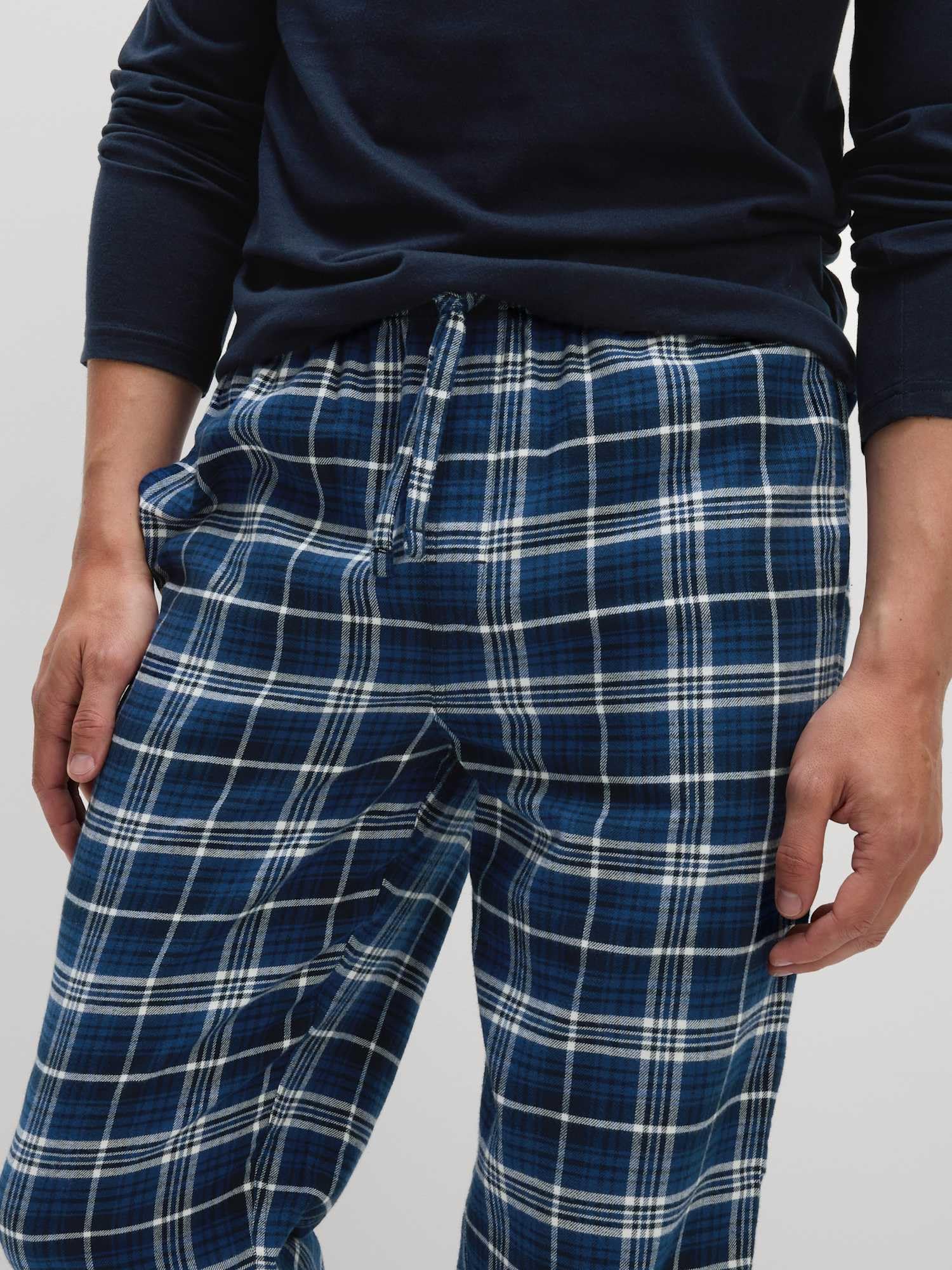 Marks & Spencer Conjunto de Pijama de Cuadros de Algodón Afelpado para Hombre, Ajuste Normal, Cintura con Cordón, con Bolsillos