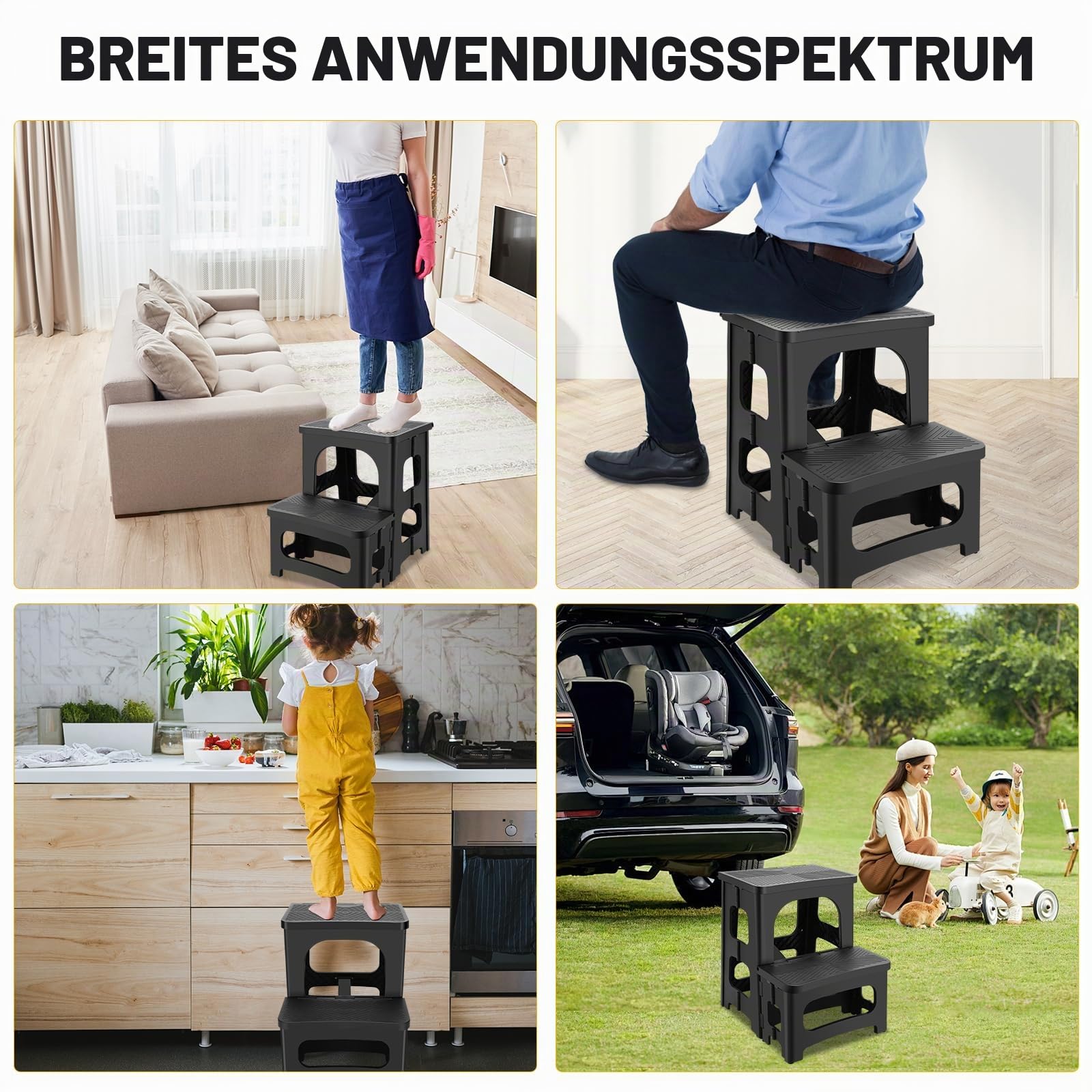 PAHTTO Tritthocker faltbar für Erwachsene, Rutschfester Klapphocker 2-stufig belastbar bis 180KG, Tragbarer Fußhocker Trittschemel mit Zwei Höhen (bis zu 43 cm) für Küche, Toilette, Büro, Badezimmer