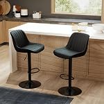 Youhauchair Bar Stools Set of 1, Swivel Counter Height Barstools with Back, Adjustable PU Leather Bar Chairs, Modern Armless Kitchen Island Stool, Black | Swivel, Counter Height, Back & Footrest, Armless, PU, Modern, Kitchen Island Stool, Upholstered