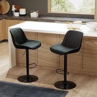 Vista 1 de Youhauchair Bar Stools Set of 2, Swivel Counter Height Barstools with Back, Adjustable PU Leather Bar Chairs, Modern Armless Kitchen Island Stool